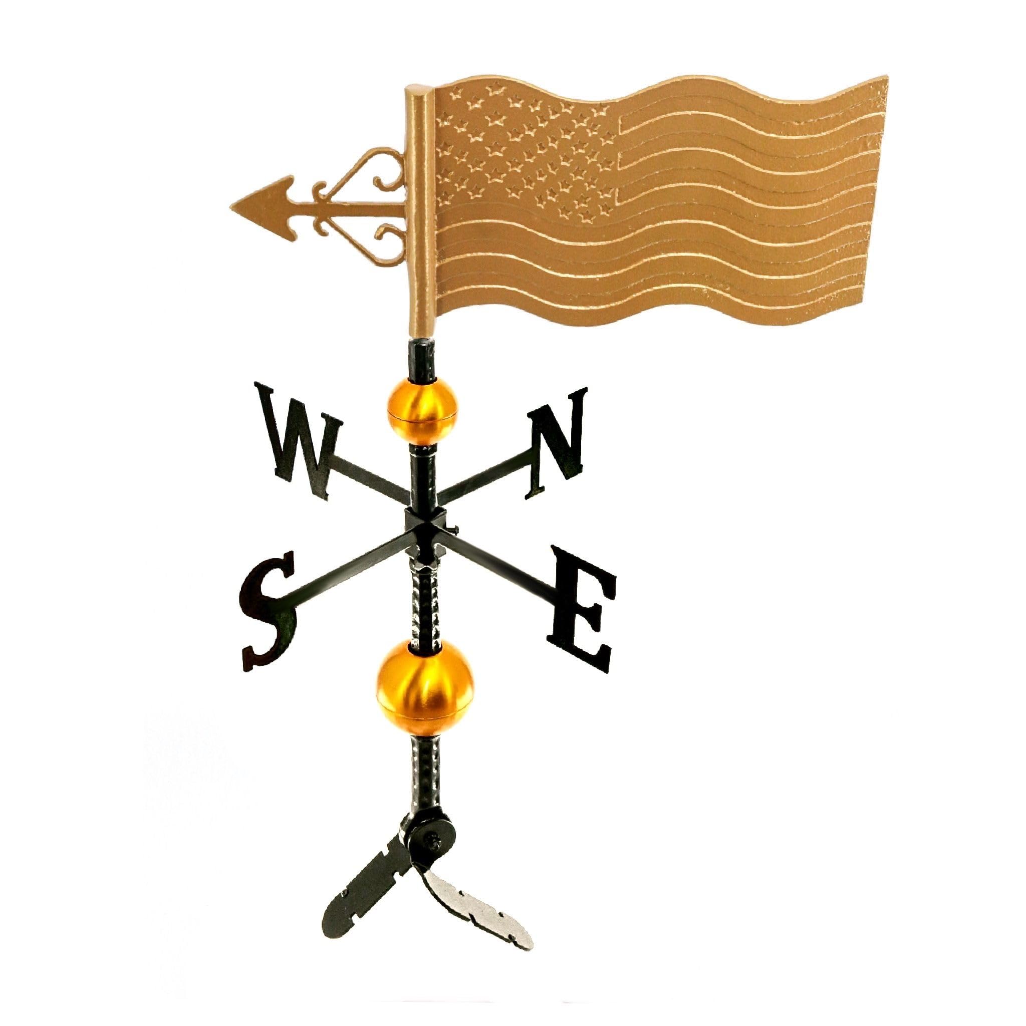 Montague Metal Products - Deluxe American Flag Weathervane - Patriotic Flag - Roof Mount Included - Easy to Install - United States of America Flag Wind Vane - UV Powdercoated Cast Aluminum