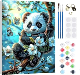 BIGRIMA Panda Paint by Numbers Kit with Frame for Adults, Animals Easy Beginners Paint by Number on Canvas, Acrylic Number Painting Craft Gifts for Home Decor 20x30cm