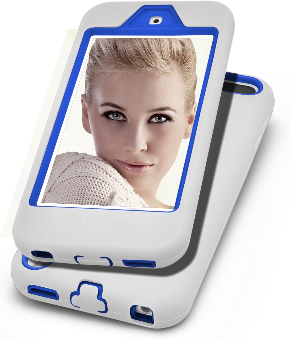 iPod Touch 5th Case, MagicMobile® Premium Dual Heavy Duty Hybrid Shockproof Resistant Armor Protective Case Cover for Apple iPod 5th Generation White Rugged Silicone Layer and Blue Hard Plastic