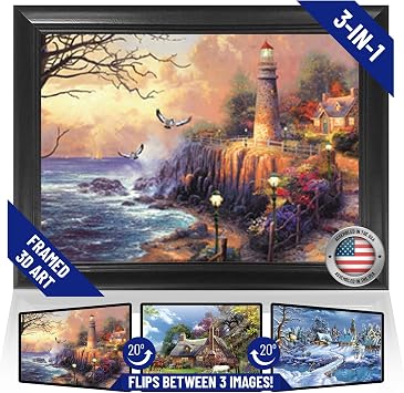 Cottages 3D Poster Wall Art Decor Framed Print | 12x16 inches | Beautiful Landscape Natural Forrest & Water Scene Lenticular Posters & Pictures