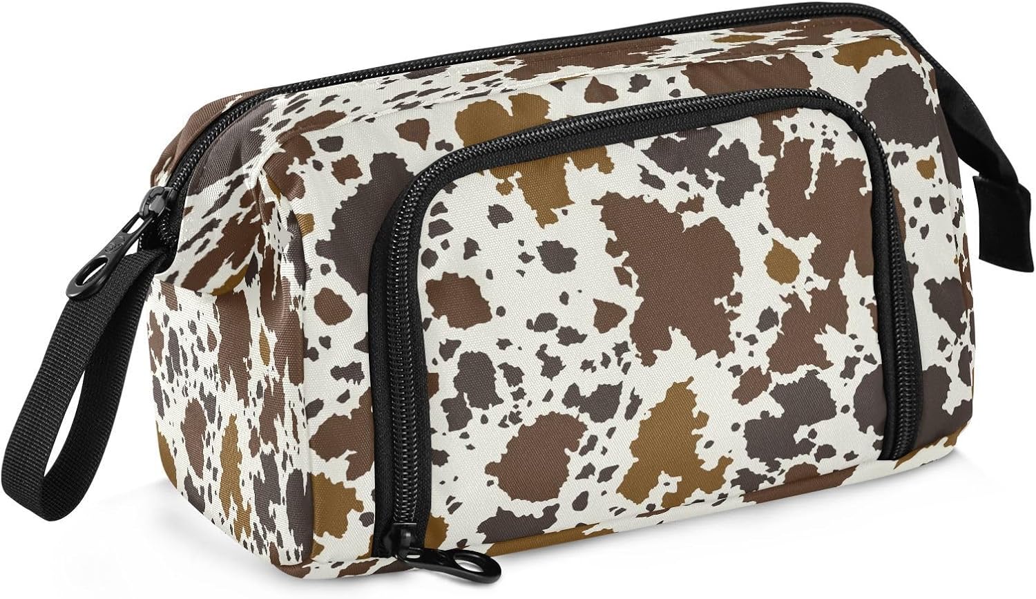 Portable Pencil Case Pen Bag with Zipper, Cow Print Skin Brown Large Pencil Pouch Pen Case Stationery Bag for Office School Student, Multifunctional Pen Box for Girl Boy Men Women