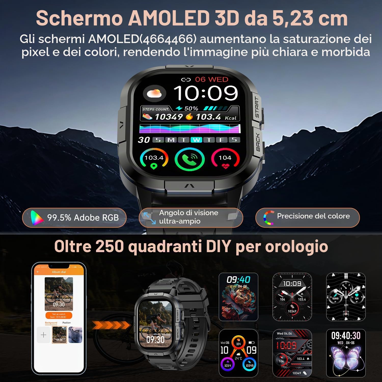 Smartwatch Uomo Donna Orologio Militare Digitale: Chiamate Bluetooth Smart Watch Contapassi Orologi Fitness Watch Sportive Cardiofrequenzimetro da Polso Impermeabile Notifiche Whatsapp per Android iOS