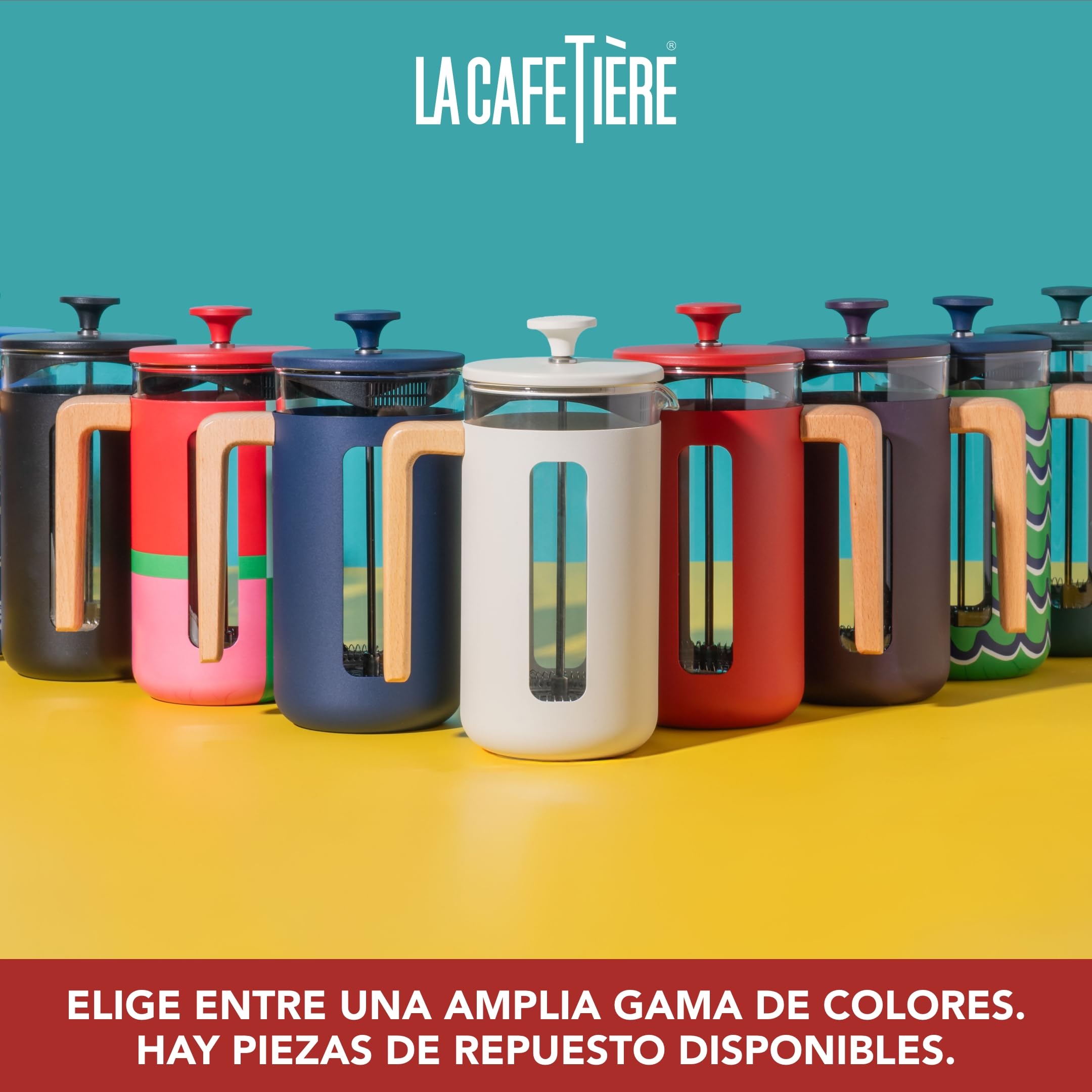 La Cafetière Pisa, 8 tazas/1L, vidrio borosilicato resistente al calor y acero inoxidable con émbolo de fácil agarre, cafetera francesa grande para té suelto y café molido, rosa