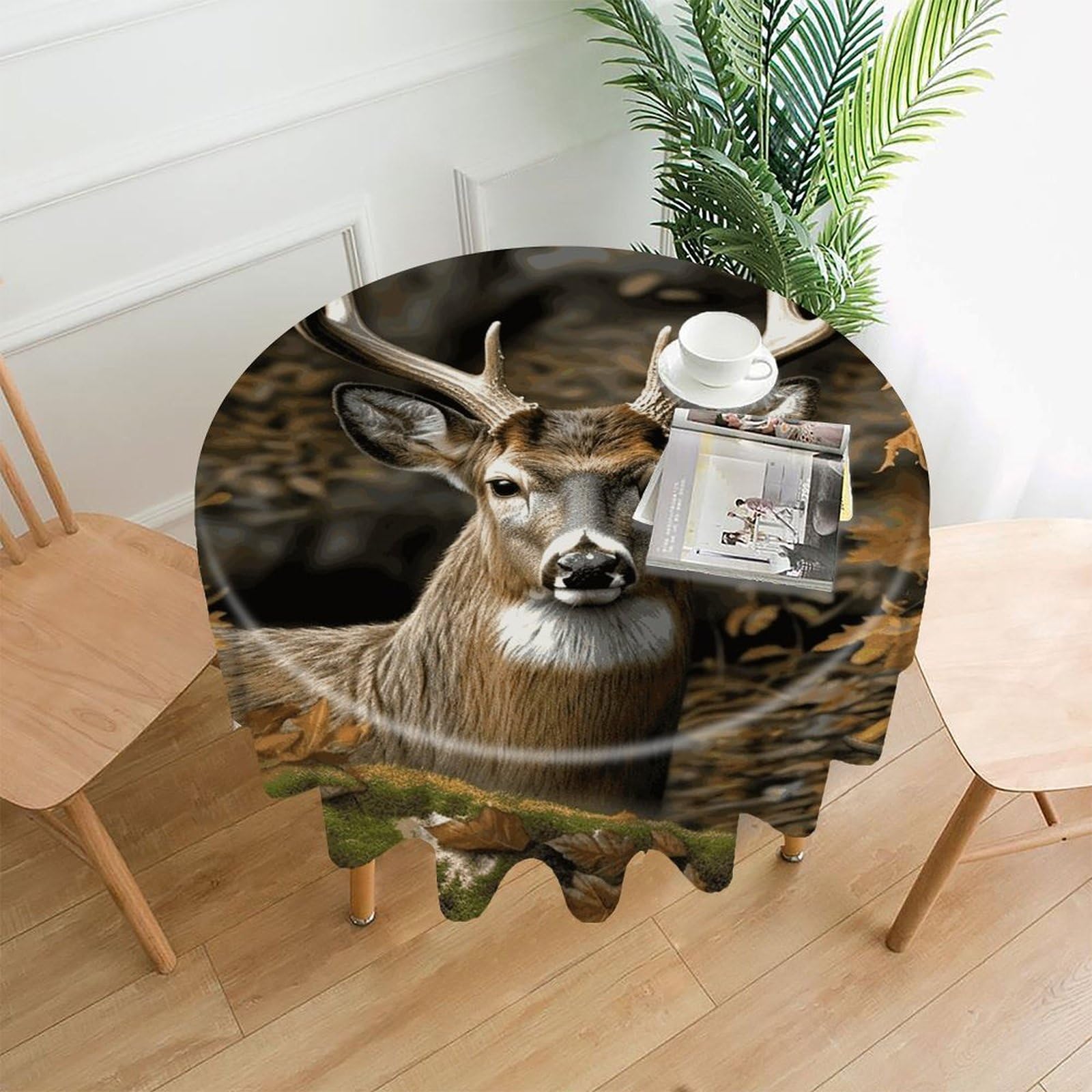 VstaDank Camouflage Deer Table Cloth Fashions Washable Round Tablecloth Decorative Table Cover Comfortable Straight Edge Tablecover for Dining Kitchen Party Outdoor 60 Inch