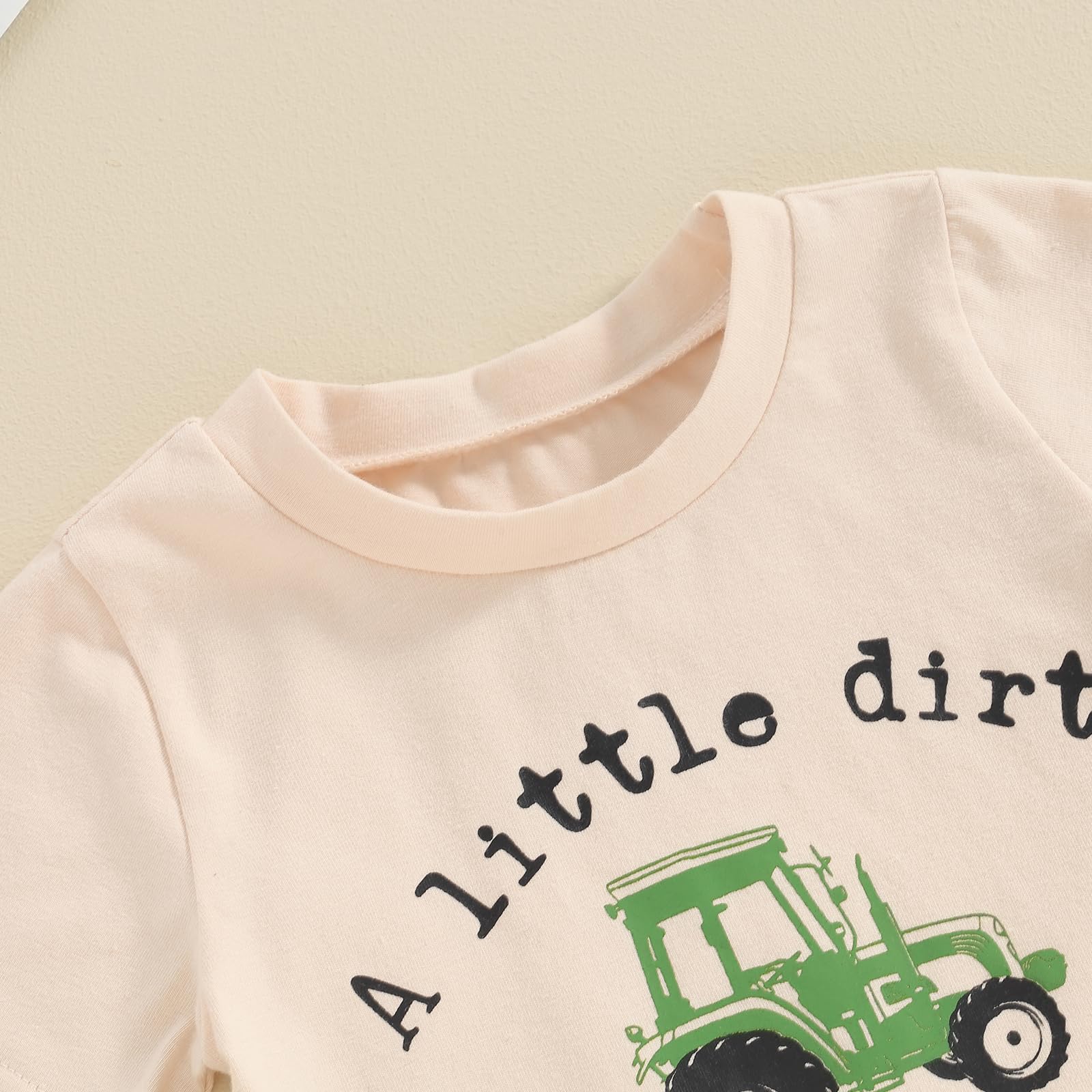 Bonangber Toddler Baby Boy Summer Clothes Tractor/Funny Letters Print T-Shirt Casual Shorts Set Infant Baby Farm Clothes (A-Beige Tractor,12-18 Months)