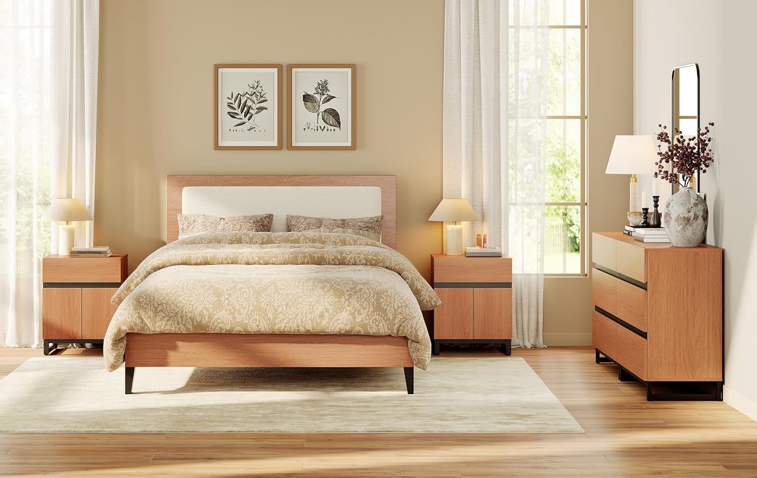 WAMPAT Dresser and Nightstand Set of 3, 63 Inches Dresser with 6 Drawers, 2 Nightstand with Drawer and Cabinet for Bedroom, Bedroom Furniture Set, Mocha