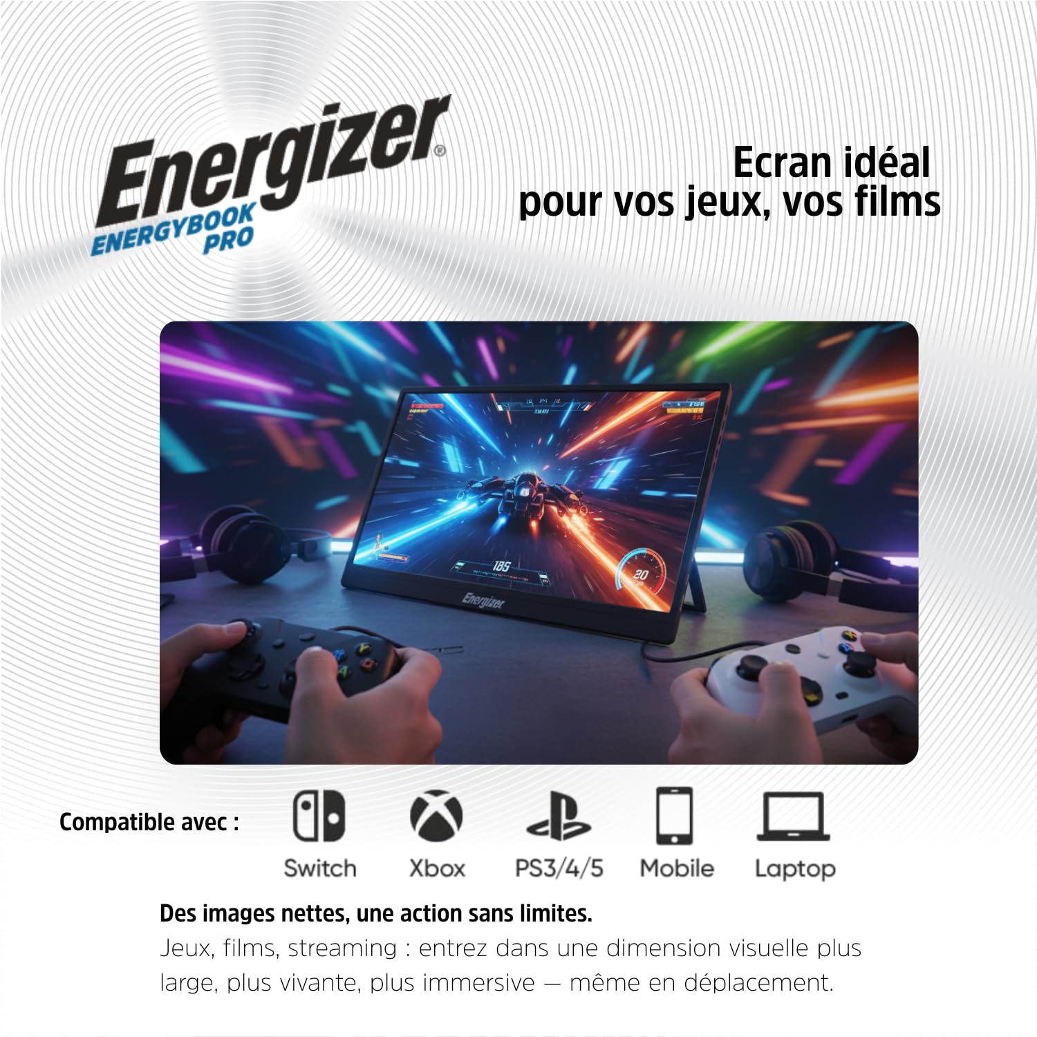 Energizer - 15,6" IPS Full HD (1920 x 1080) 60 Hz porty USB-C + Mini HDMI z podstawką - wbudowane głośniki - do komputerów PC/MacBook/Xbox/PS4 5/TV