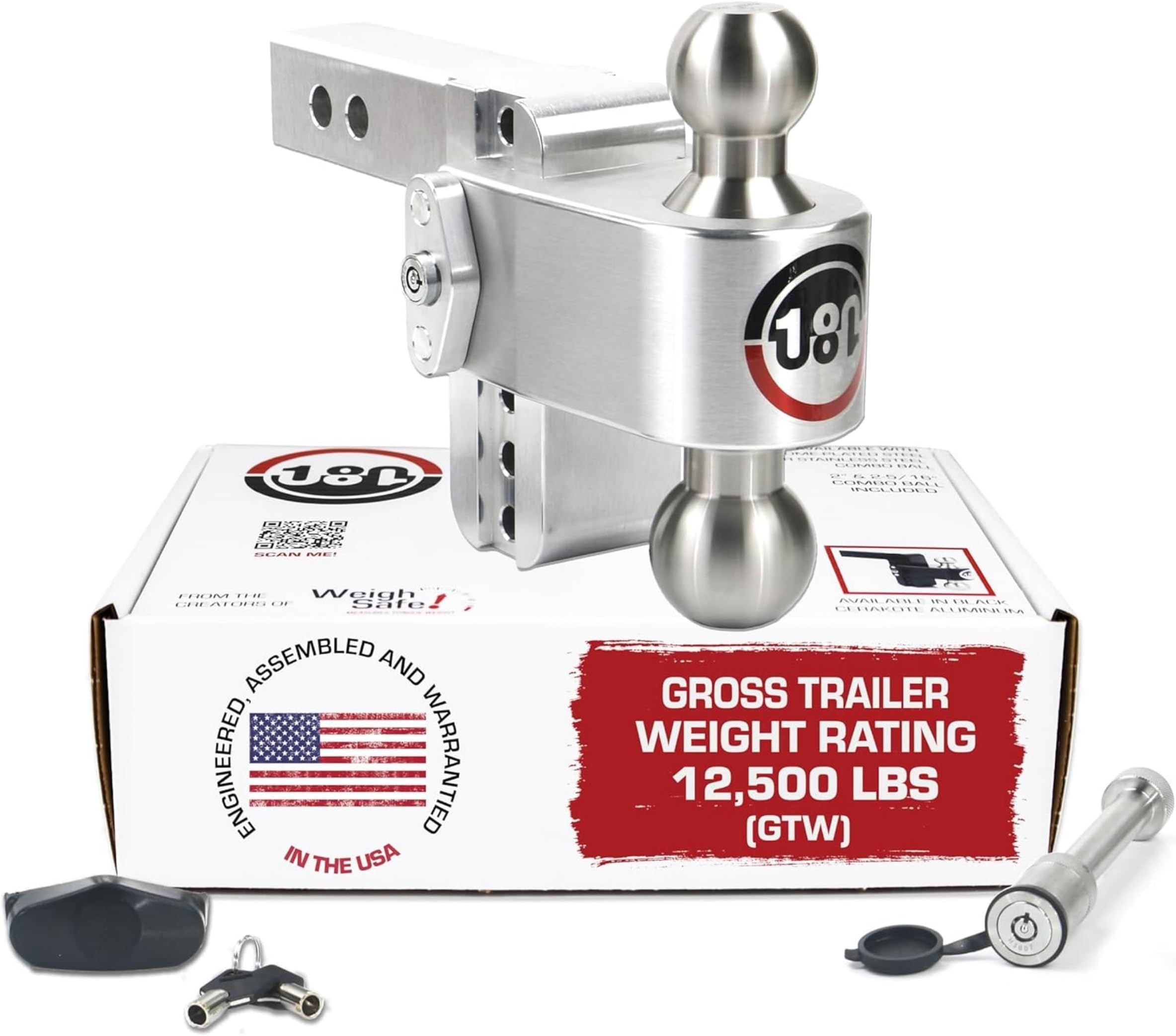 Weigh Safe BALL MOUNT HITCH 2 INCH SHANK WITH KEYED ALIKE WS05 (HITCH LOCKING PIN) INCLUDED, 4" Drop Hitch (4" Inch Drop Hitch)