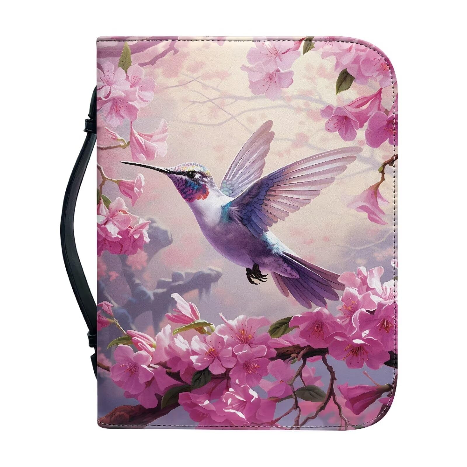 Talayituse Bible Covers for Women Men PU Leather Bible Case Bible Bag Tote Book Carrying Case Christian Bible Accessories, Hummingbird Cherry Blossom, XXL โ image 1