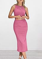 Vista 3 de PRETTYGARDEN Conjunto de 2 piezas de verano para mujer, cuello redondo, sin mangas, con abertura, falda midi