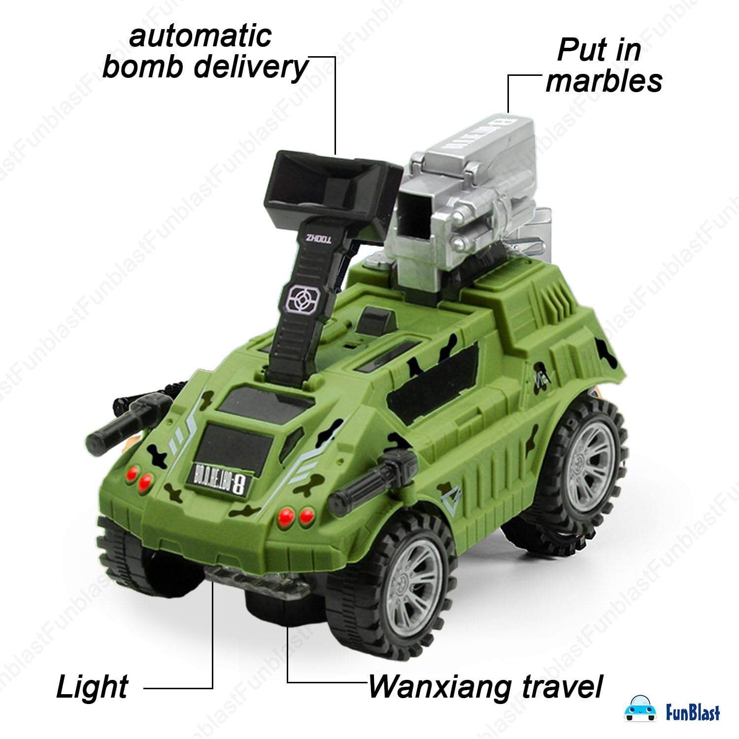 FunBlast Armored Vehicles Trucks Toys - 360 Degree Rotating Army Trucks Toys with Shooting, Military Truck Toy for Kids, Army Truck Toy with Light & Sound for 3+ Years Kids, Boys (Random Color) 4