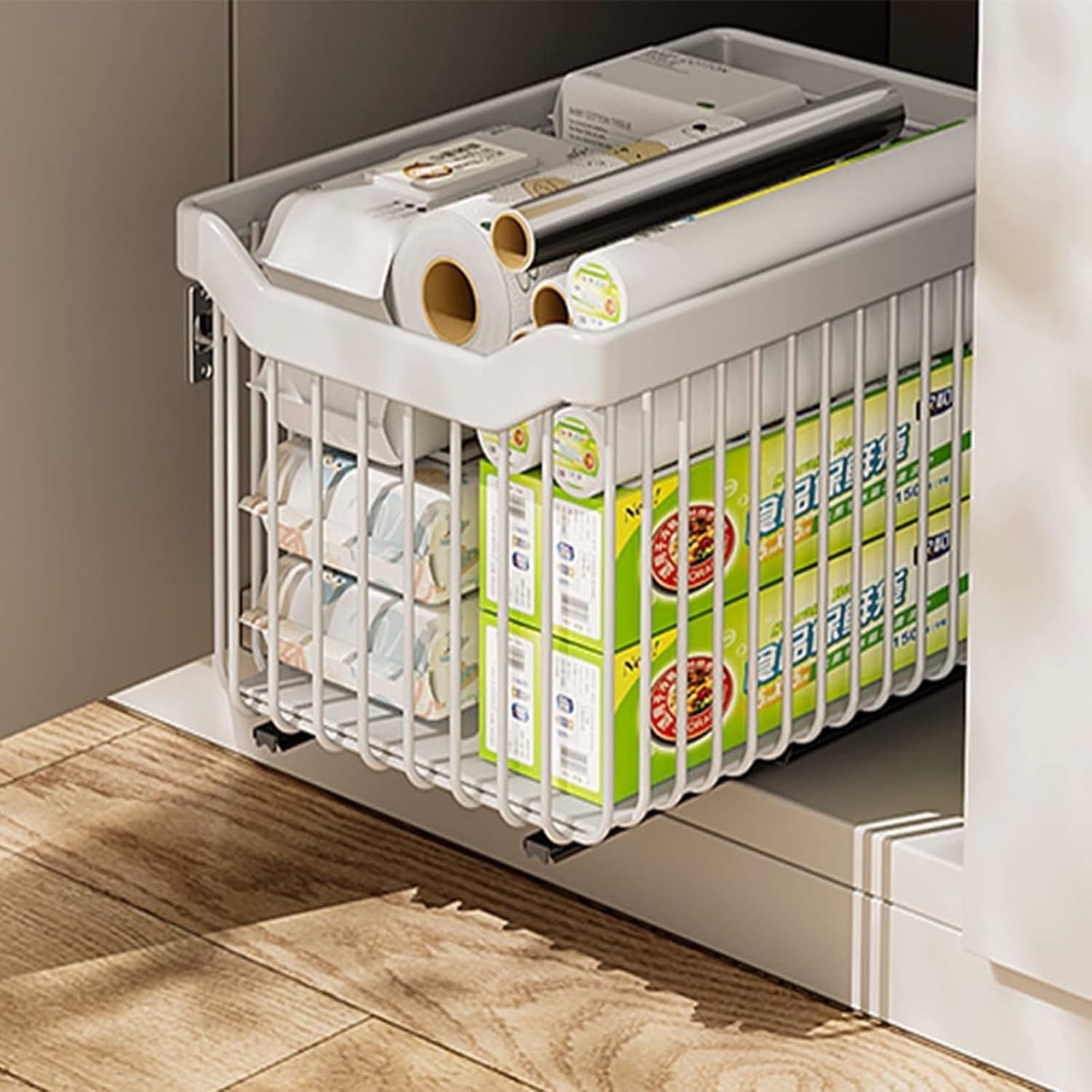Unterschrank Stapelbar Drahtkorb 2er Set Schublade mit Metallkorb Küche, Bad, Weiss 25x30x10 cm, Bianco, 25x30x20cm