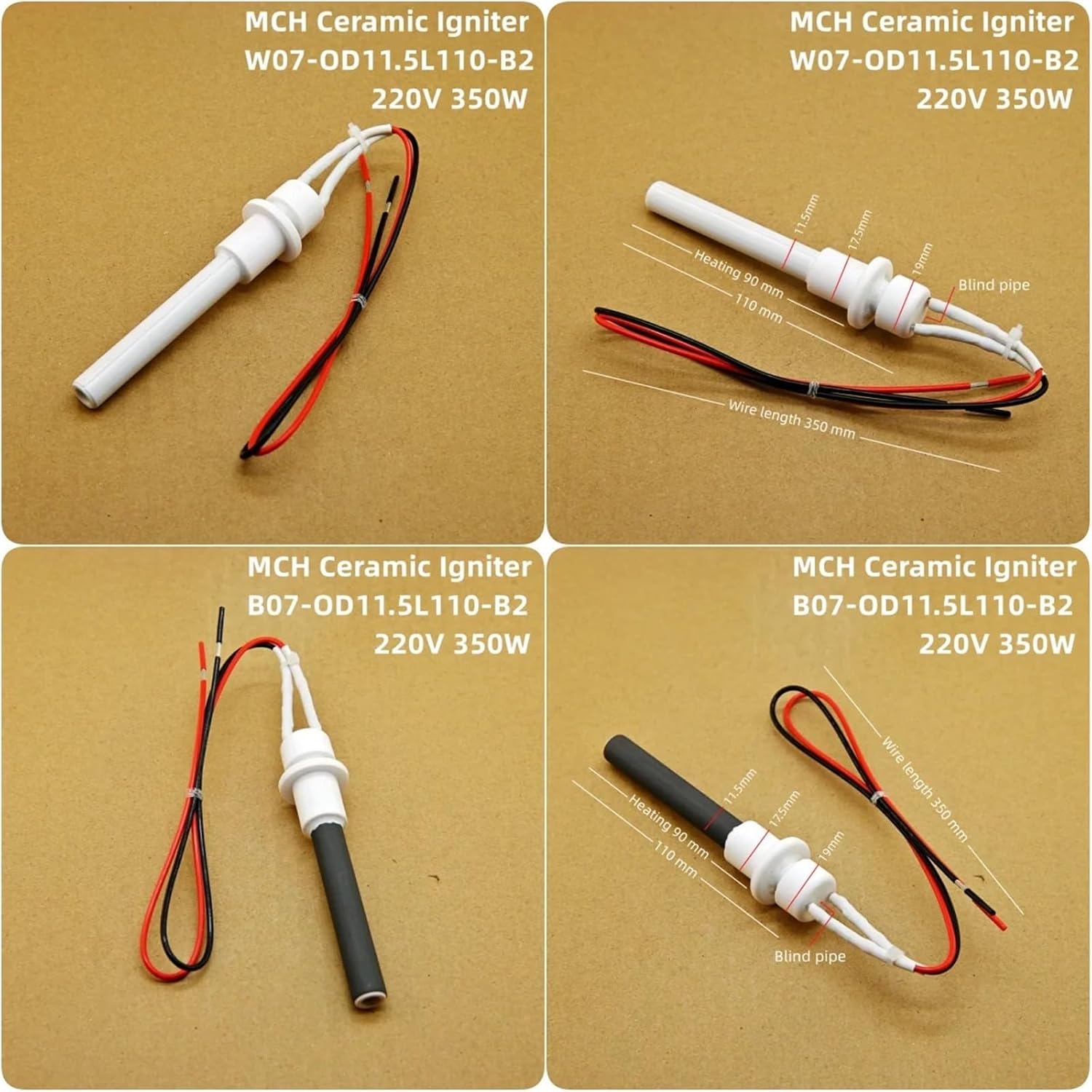 220V350W Ceramic Igniter Ceramic Heating Tubespark for Pellet Stove 11.5 * 6.5 * 110mm Pellet Stove Ignitor(B07 L110mm B110V300W)
