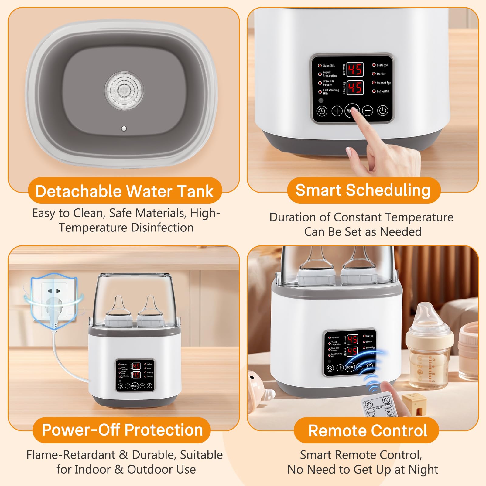 8in1 Sterilisator für Babyflaschen & Flaschenwärmer, Fernbedienung | Passend für 4 Flaschen. 100°C Sterilisation, 3-8 Min Aufwärmen, 24h Timer & Warmhalten. Mit sicherer Abschaltautomatik.