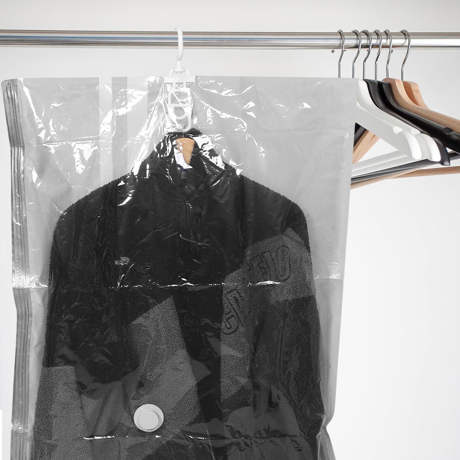 Hohopeti 3pezzi Buste Sottovuoto per Vestiti Sacchetti Salvaspazio da Appendere con Chiusura Compressione Trasparente e Cerniera Laterale per Cappotti Abiti e Organizzazione Armadio