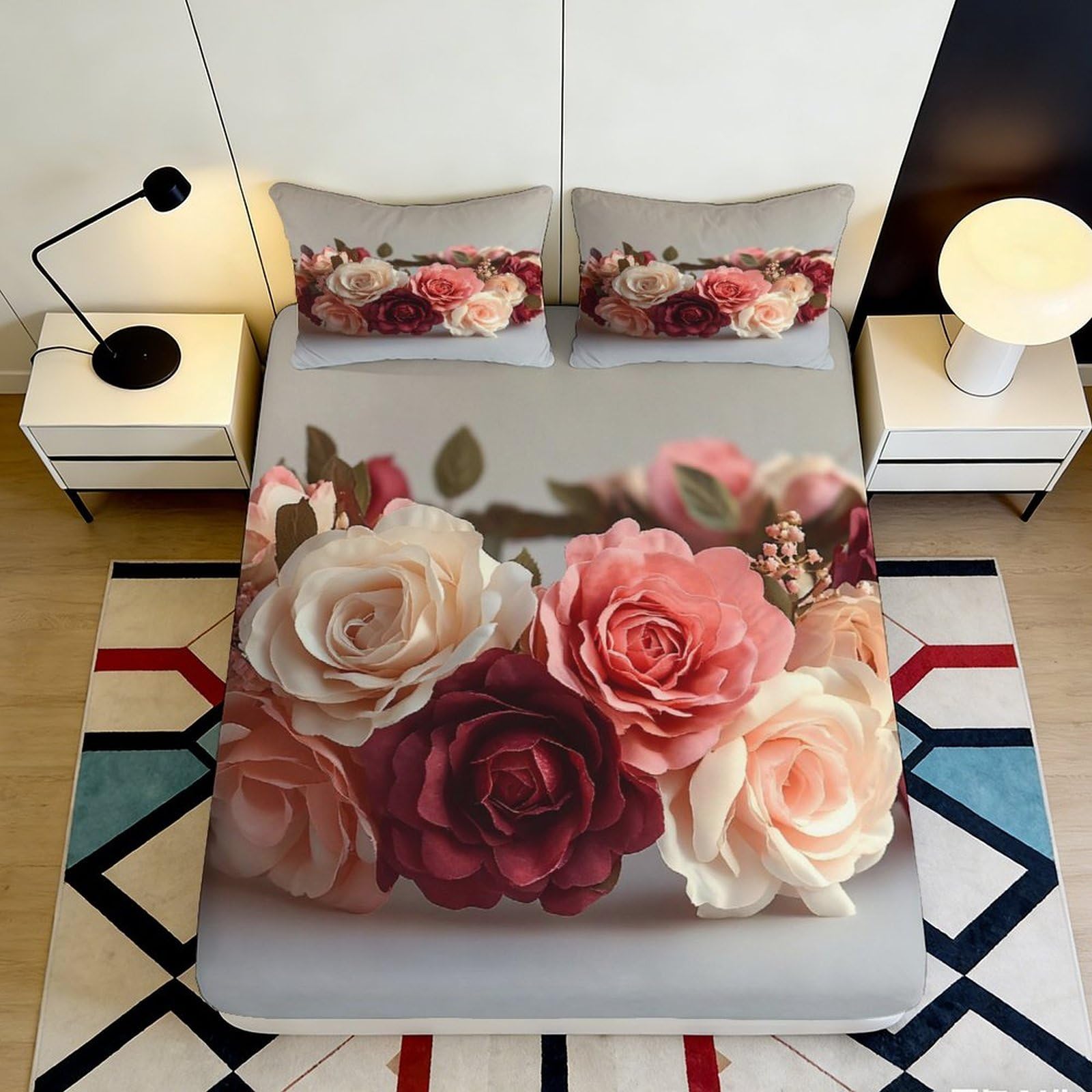 Dhbaneiok Style-1 3D Printed Romantic Rose Fitted Sheet Microfiber Floral Bed Cover For Bedroom Guest Room Dorm Mattress Protection Decor 90X200x25cm