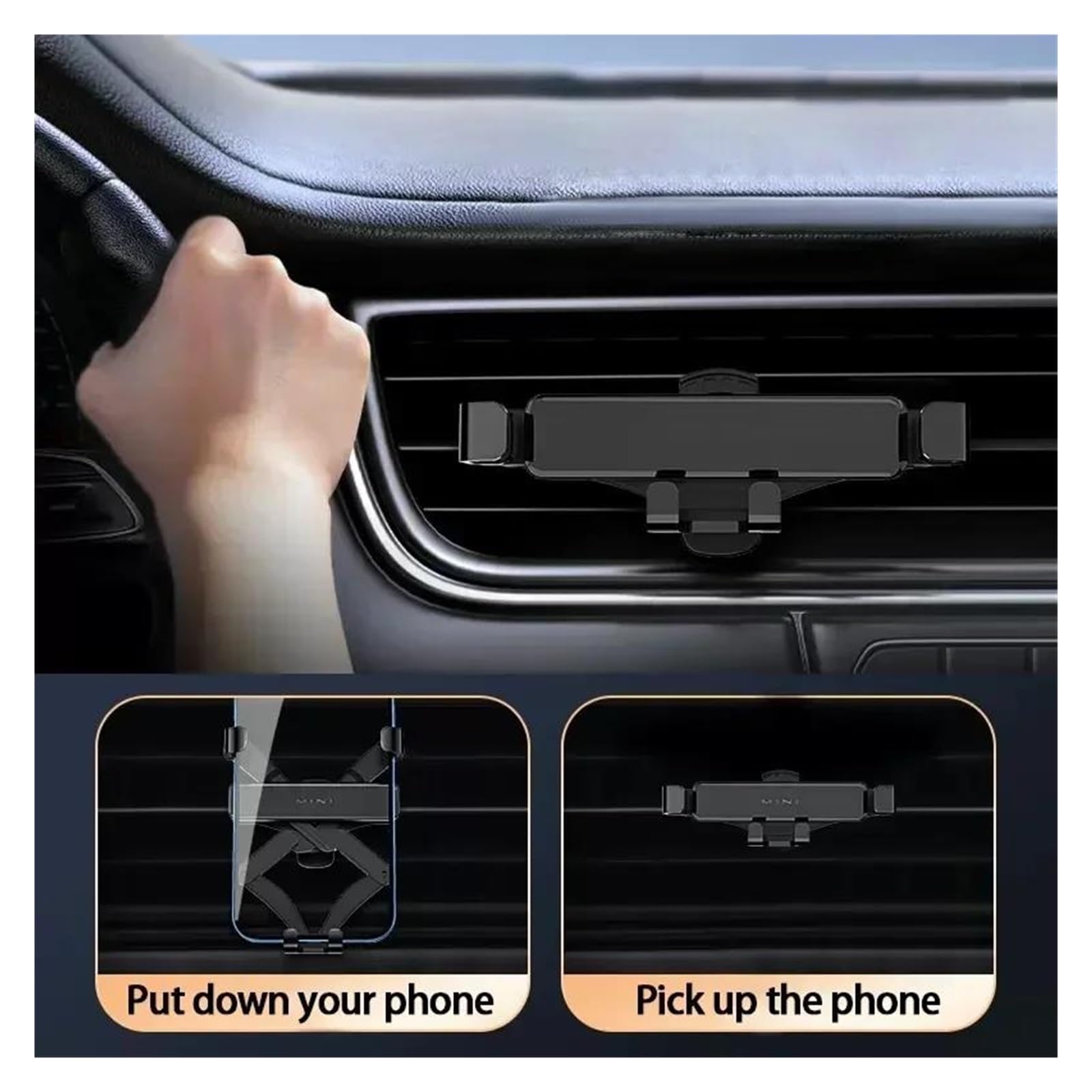 Soporte Movil Coche Soporte para teléfono de Coche con Gravedad para GPS, Compatible con teléfonos móviles de 4,7 a 6,7 ​​Pulgadas, con Clip de ventilación y Accesorio de Montaje.