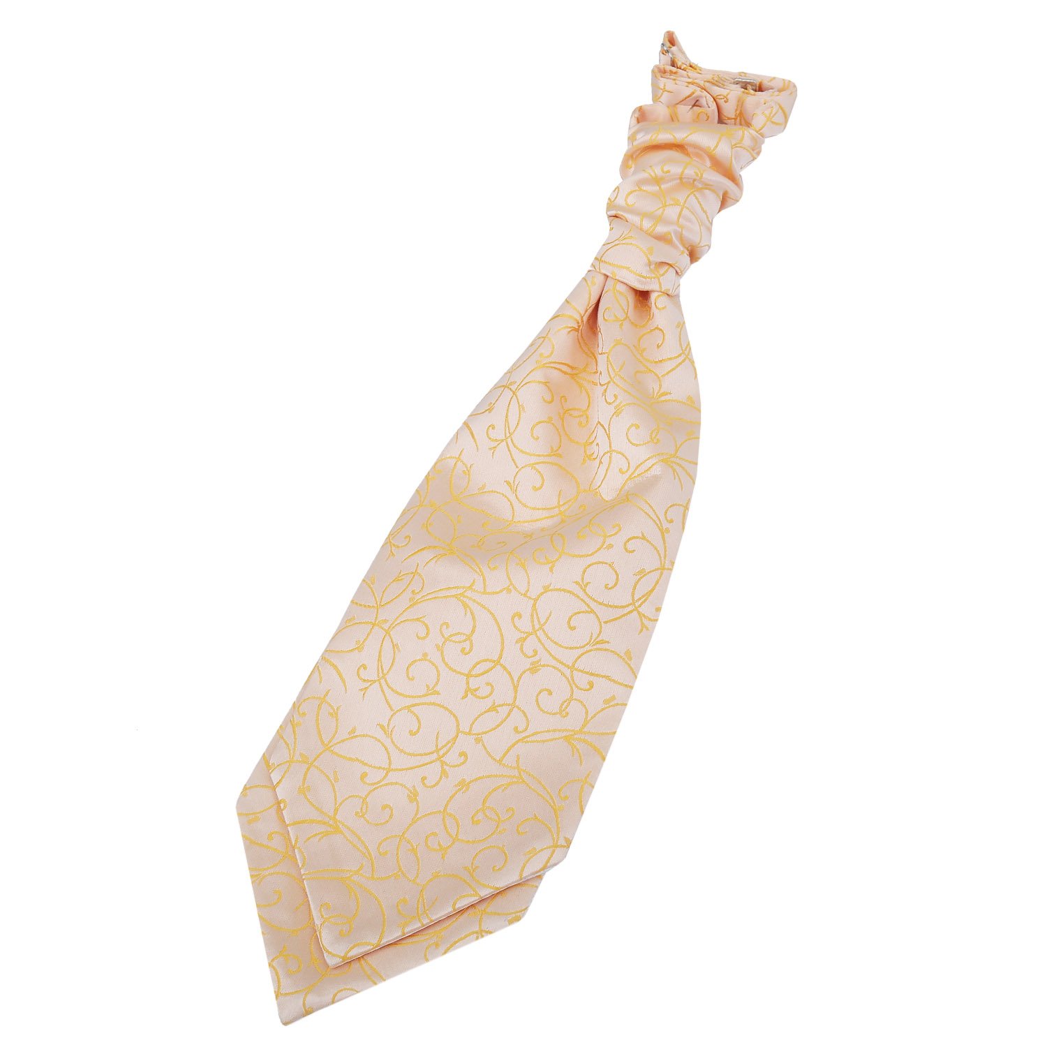 Dqt Men's Gold Swirl Floral Jacquard Pre-Tied Scrunchie Cravat - Wedding, Business & Formal Wear
