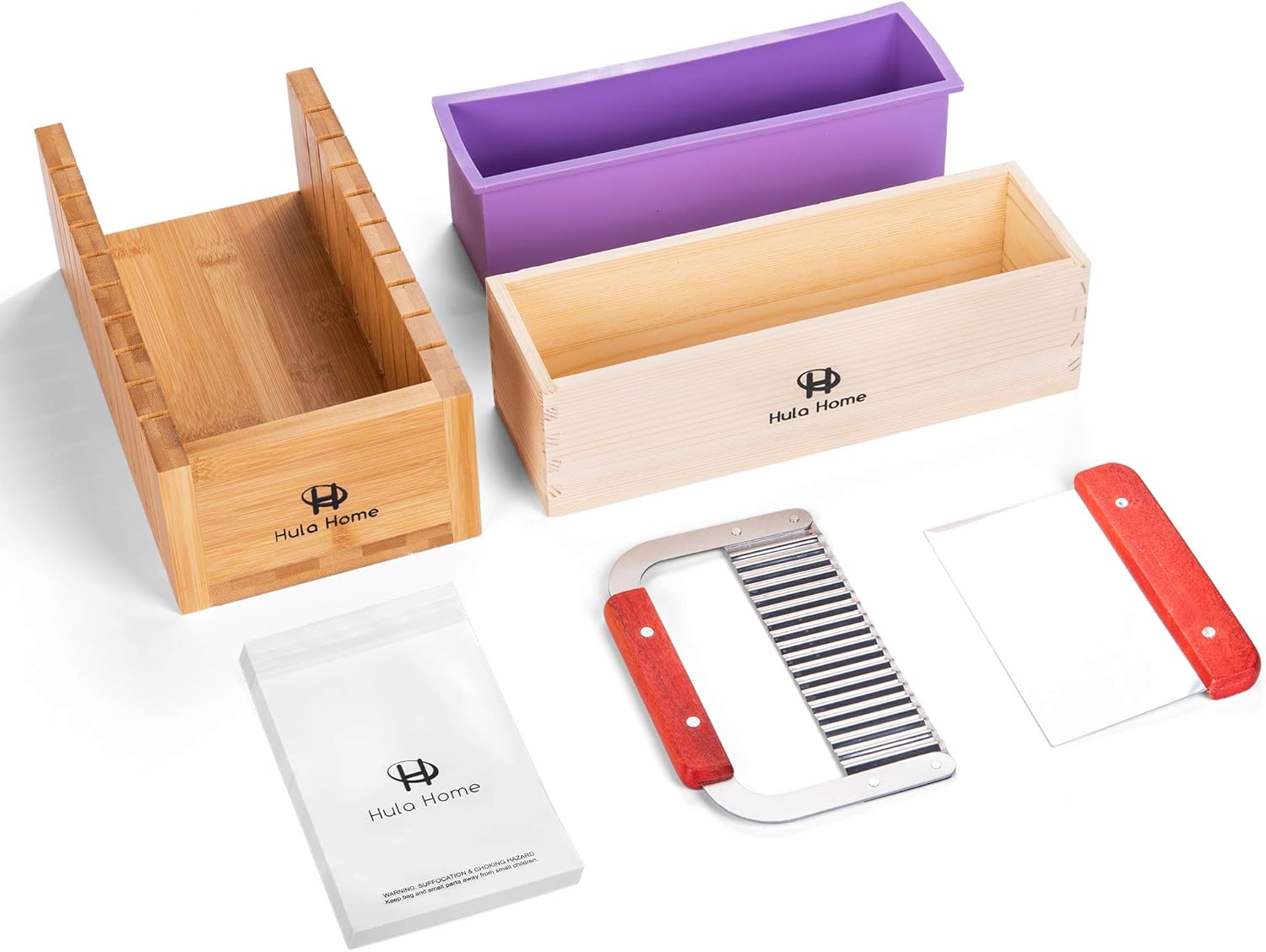 Silicone Soap Making Mold Kit (44oz) w/Measuring Box (Purple) | Use w/Melt and Pour Soap Base, Cold or Hot Process | Wooden Box, 100pc Bags, Stainless Steel Wavy & Straight Scraper : Arts, Crafts & Sewing