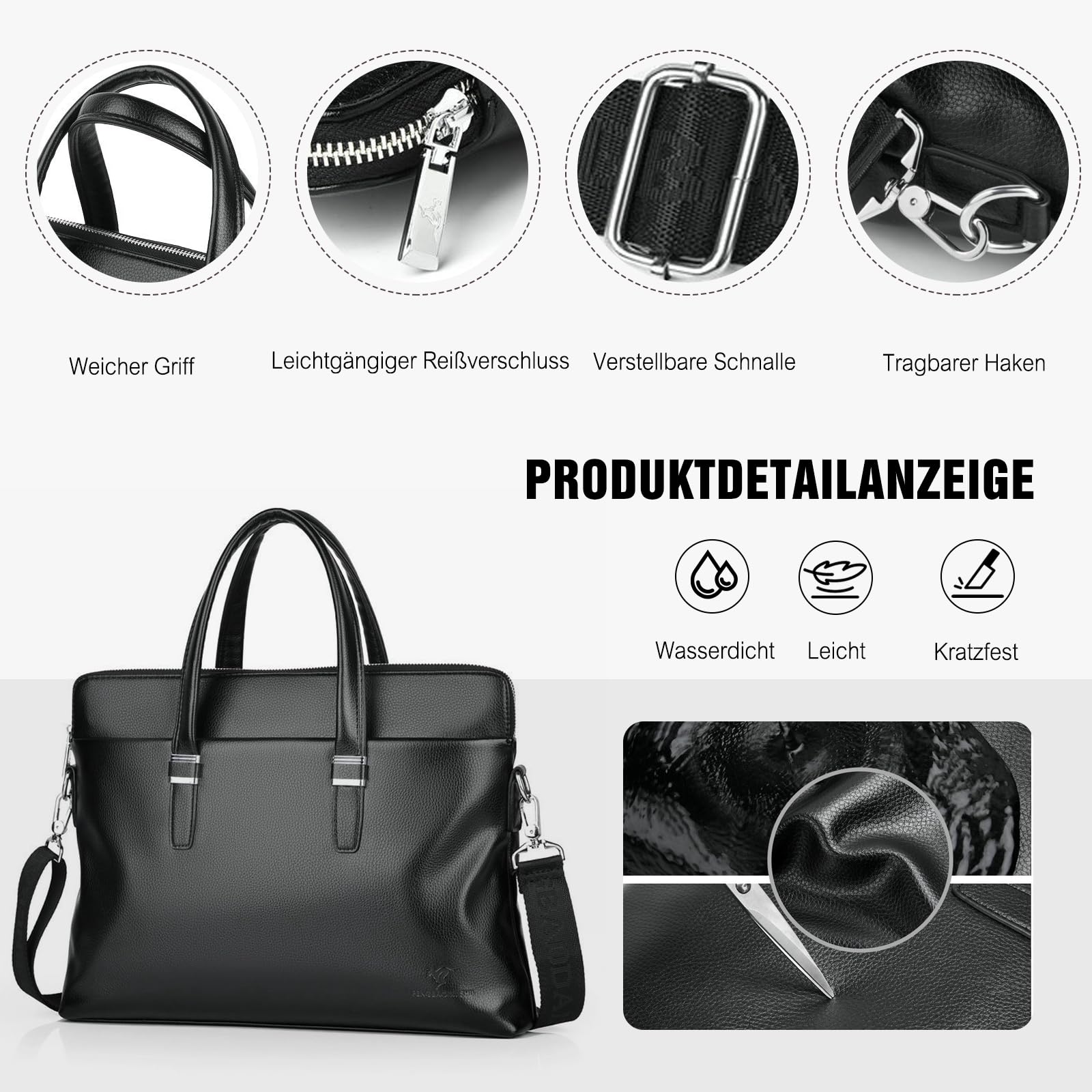 FANDARE Herren PU PU Leder Mappe, Großraum-Aktentasche für Business-Laptops, Commuter-Messengertasche mit mehreren Fächern für Büro/Reisen/Alltag für Geschenk für Berufstätige & Geschäftsleute