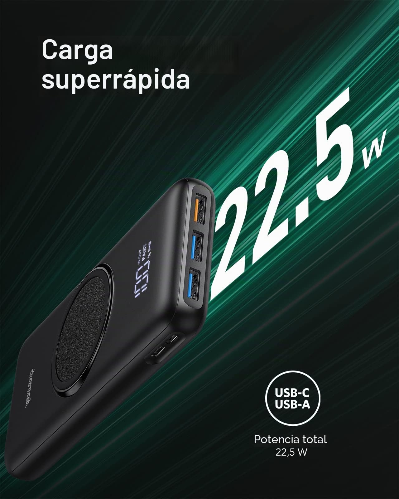 Charmast Power Bank, Wireless Powerbank 20000mAh Induktives Laden Kabellose Ladegerät 22,5W PD/QC 3.0 Externos Handyakkus mit LED Display Kompatibel mit iPhone 17 16 15 14 13 12 Pro max Samsung Huawei