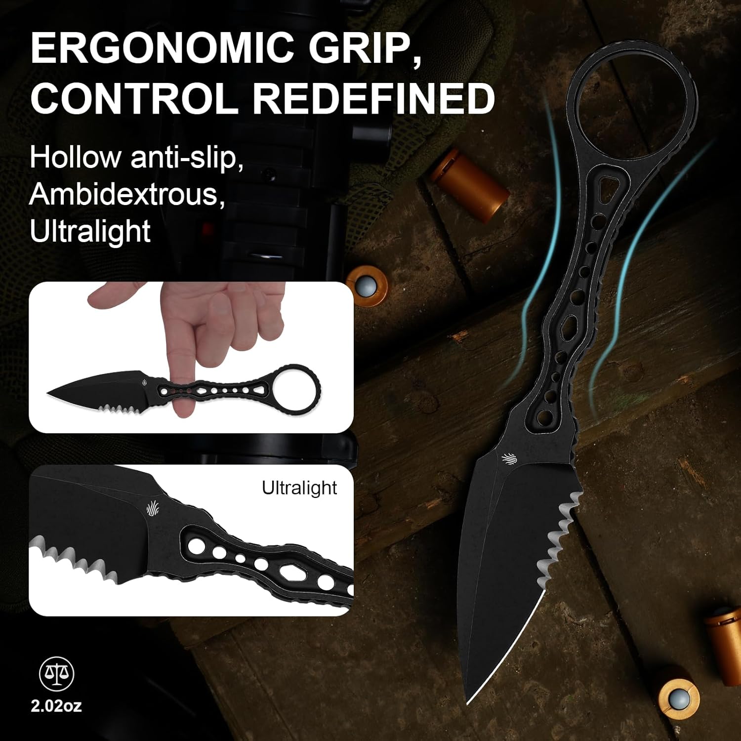 Kizer Defensor Fixed Blade Knife, 2.56" 440C Black Stonewashed Blade, Skeletonized Tang Camping Knife with Sheath, Portable Hunting Knives for Bushcraft Survival ZX-FB02M1