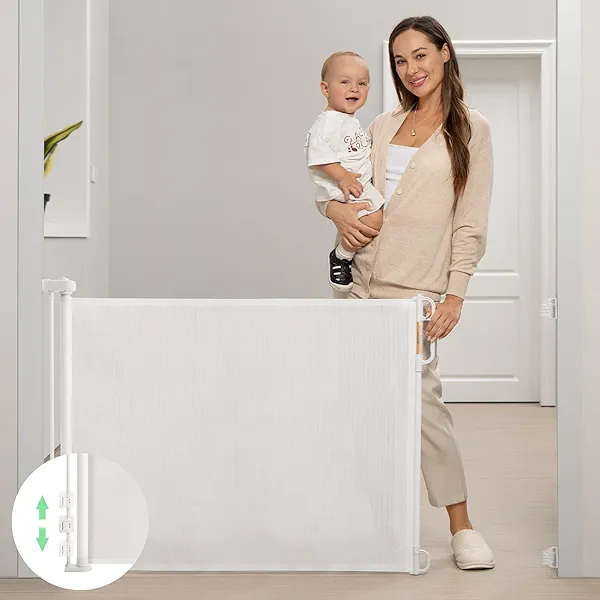Momcozy Retractable Mesh Baby Gate or Dog Gate, Child Safety Gate for Indoor or Outdoor, 41-inches Tall with up to 71-inches Wide Extension, Black