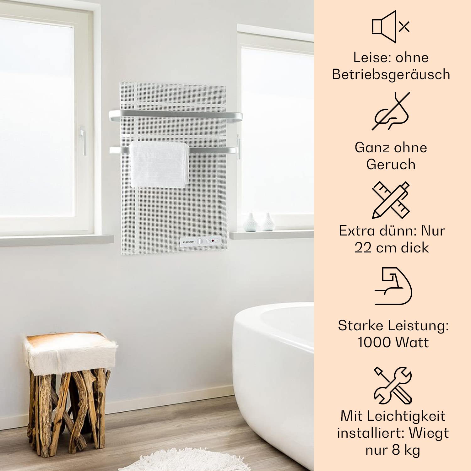Klarstein Infrarotheizung, Infrarot Flachheizkörper für Bad und Innenraum, Infrarotheizung mit Thermostat, Heater CO2-Frei, Heizung mit Erkennung Offener Fenster, IP24 Infrarot Heizgeräte, 1000 W