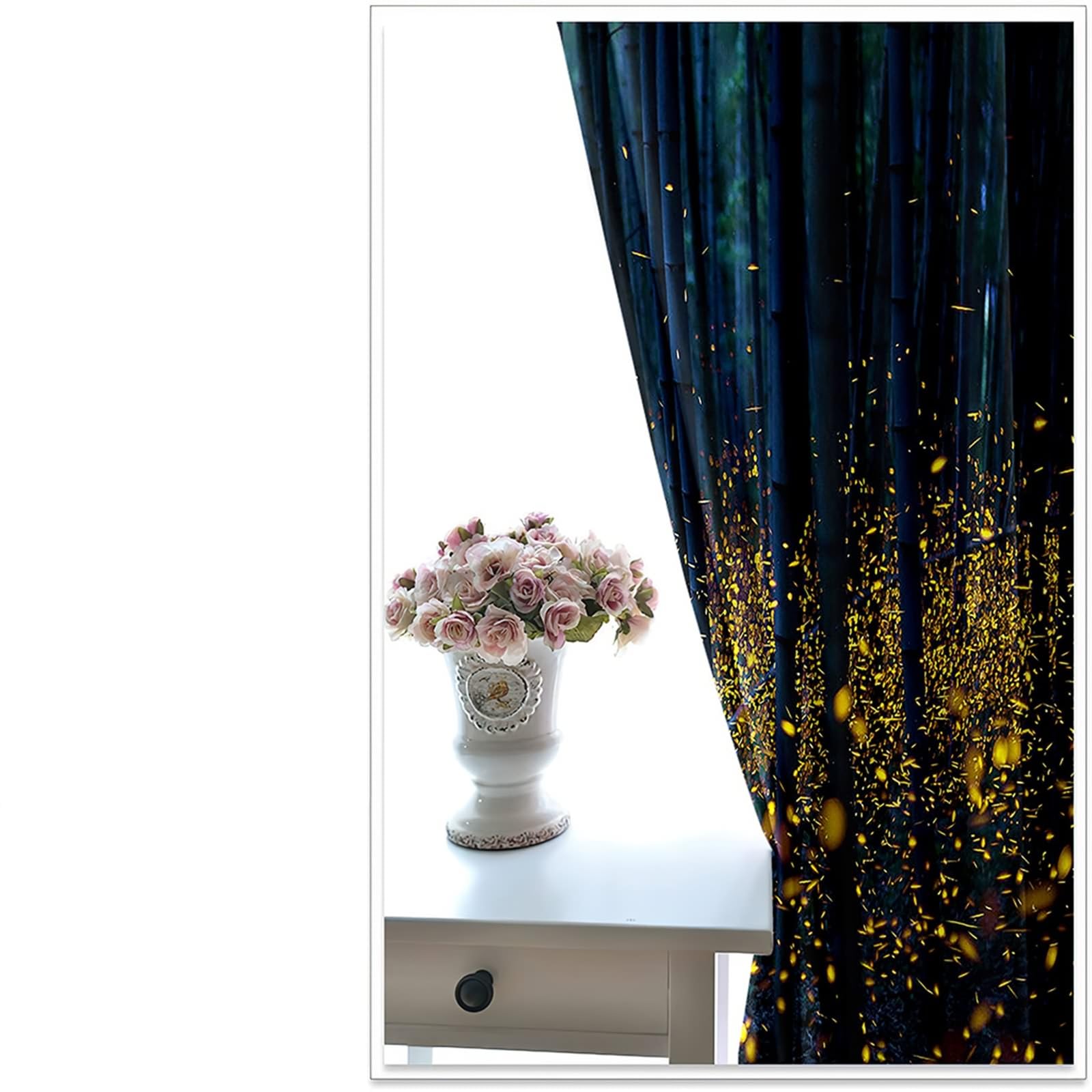 Vorhänge Verdunkelung, Gardinen Blickdicht Leuchtkäfer Nachtwaldlandschaft 2er Set H 160 x B 86 cm Abdunkelnde Vorhang Ösen für Wohnzimmer