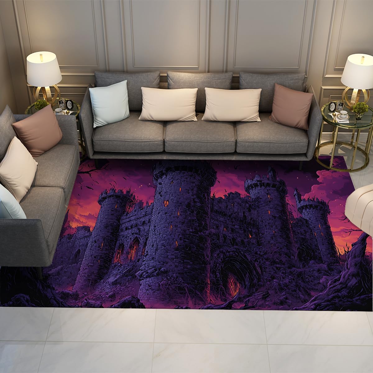 Paillasson mystérieux château hanté d'Halloween vintage pour entrée