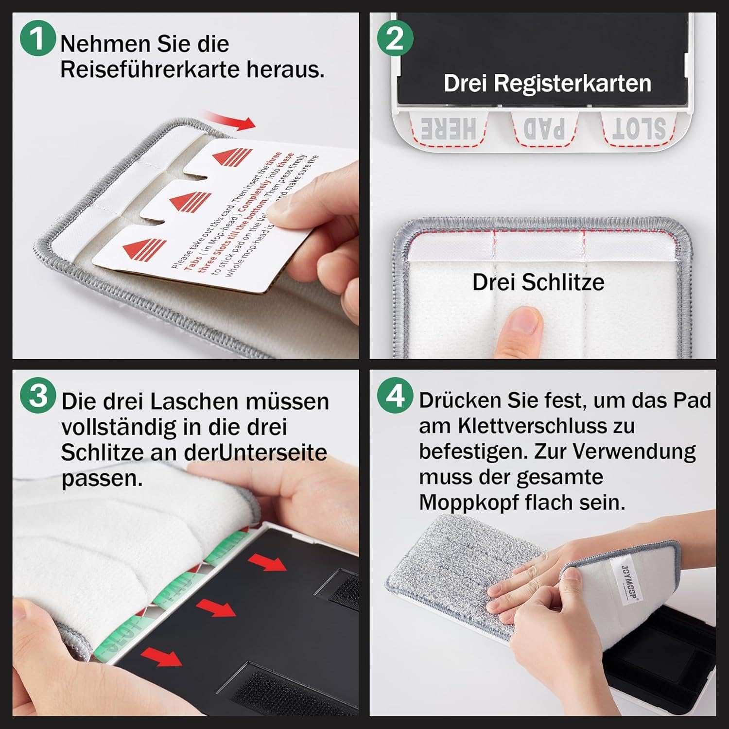 JOYMOOP Wischmopp und Eimer mit Auswringer-Set, Flacher Bodenwischer, 3 waschbare Mikrofaser-Pads, Nass- und Trockengebrauch