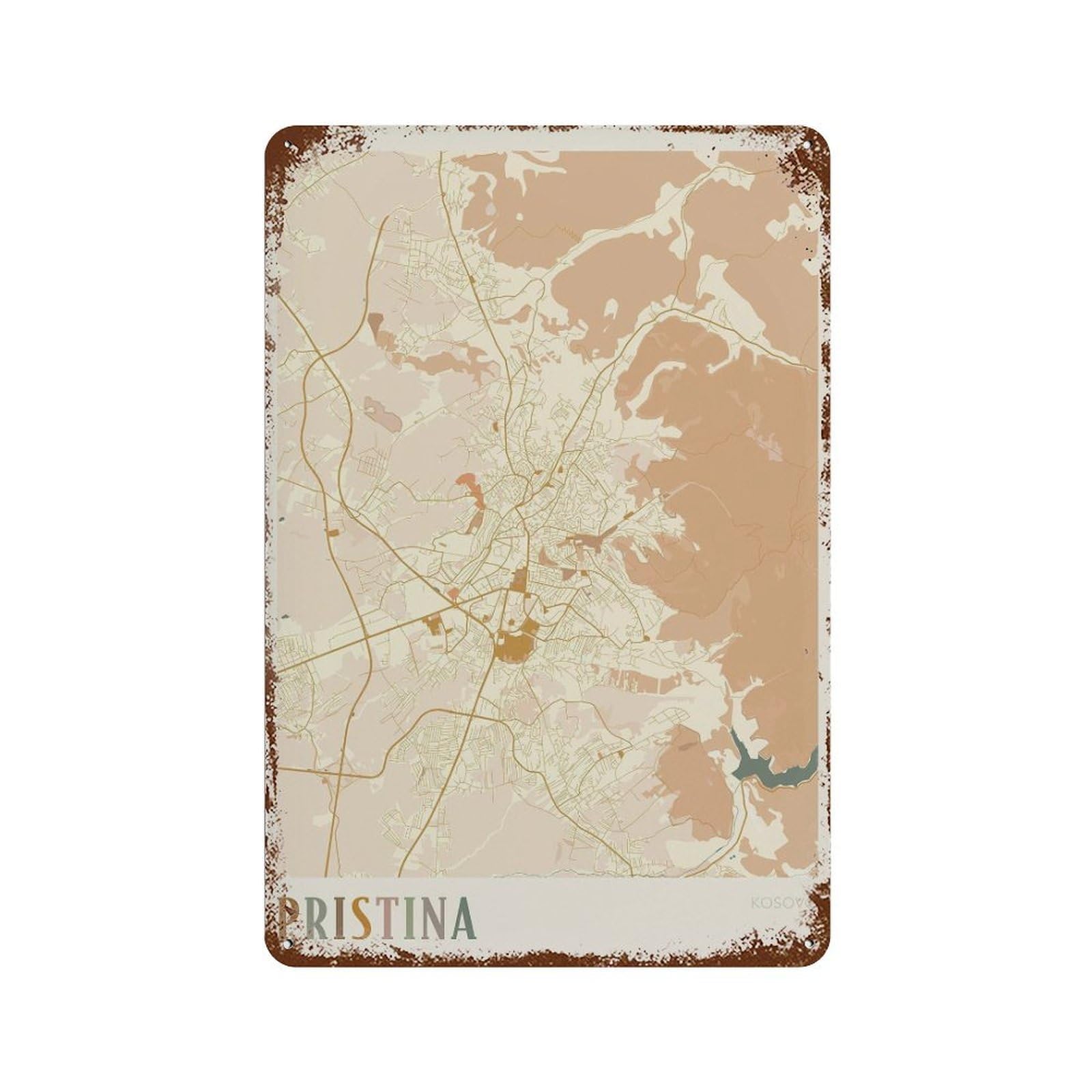 xiaoxiaoshen Pristina Map Kosovo Travel Gift Boho Wall Decor Art Metal Tin Poster Modern Home Decor Art Home Bar Shop Decorations Vintage Sign 30x20cm
