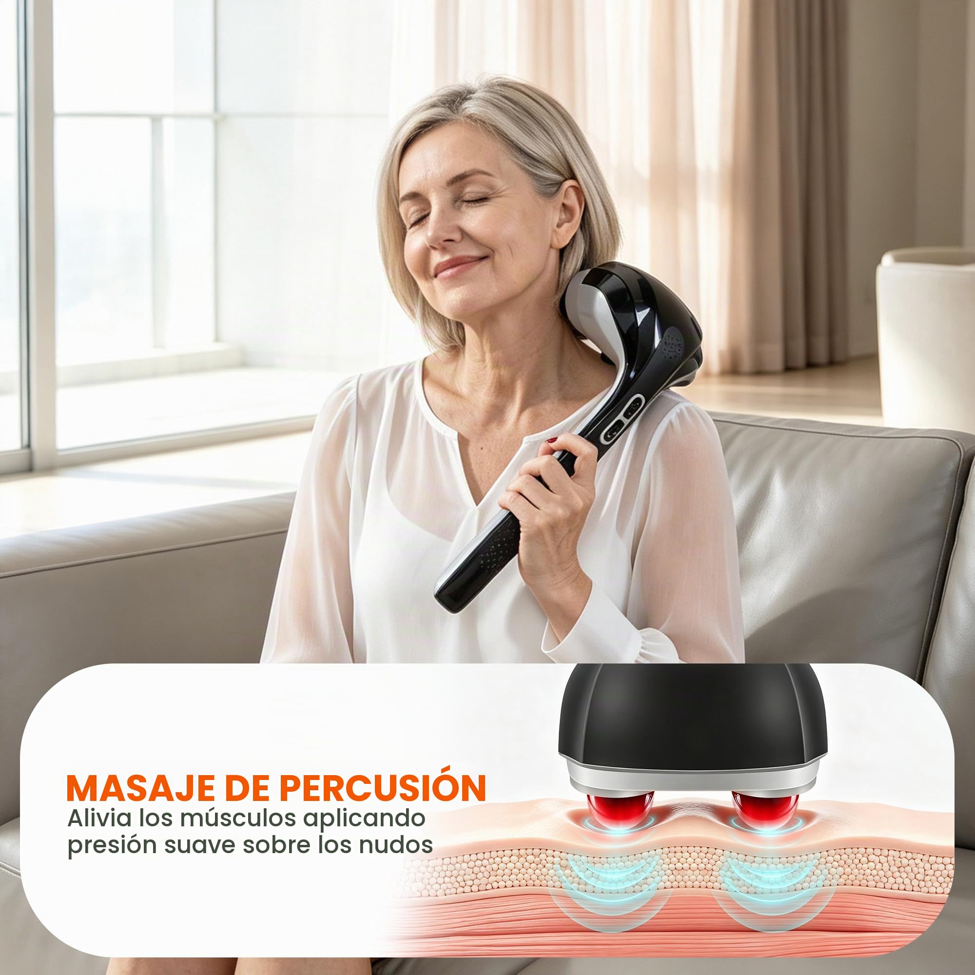 Snailax Masajeador de mano eléctrico para masaje de percusión inalámbrico recargable con calor, masajeador portátil para aliviar el dolor