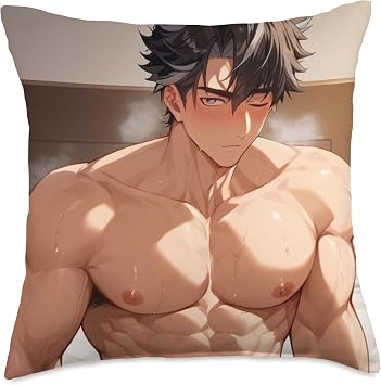 Sexy Dark Haired Anime Boy Pecs Bara Tiddies Gay Yaoi Manga Throw Pillow