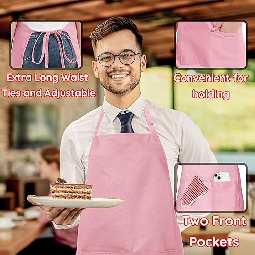 Miniatura 5 de Paquete de 4 delantales de chef con 2 bolsillos, delantal ajustable impermeable para hombres y mujeres, perfecto para cocina, hornear, jardinería,