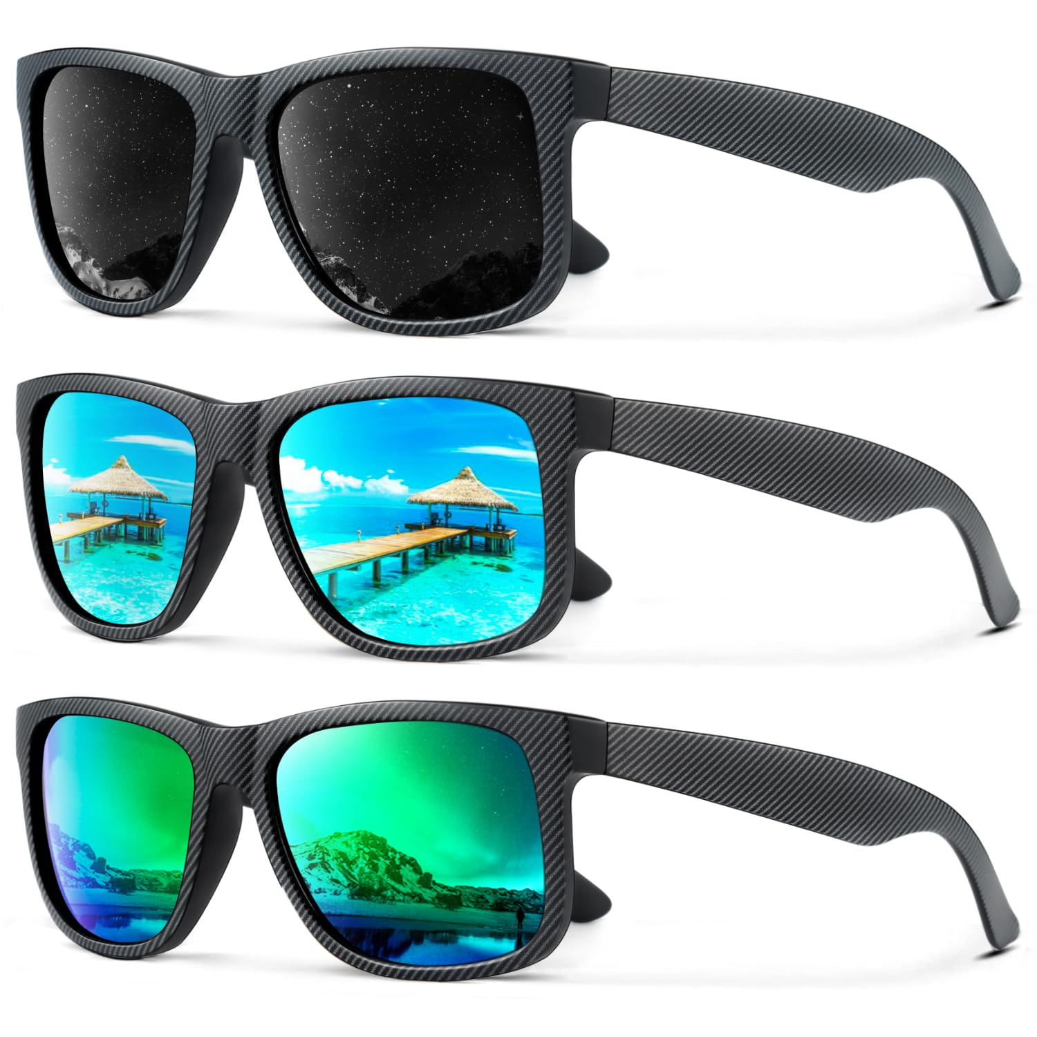 KALIYADI Sunglasses Men Polarized Sun glasses for Mens Womens Classic Matte Black Frame UV Protection 3pack