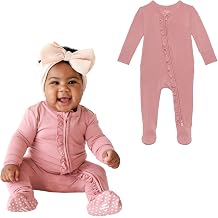 Posh Peanut Footie Pajamas for Baby Girls Sleepers in Ultra-Soft Viscose from Bamboo with 2-Way Zipper & Ruffle Trim