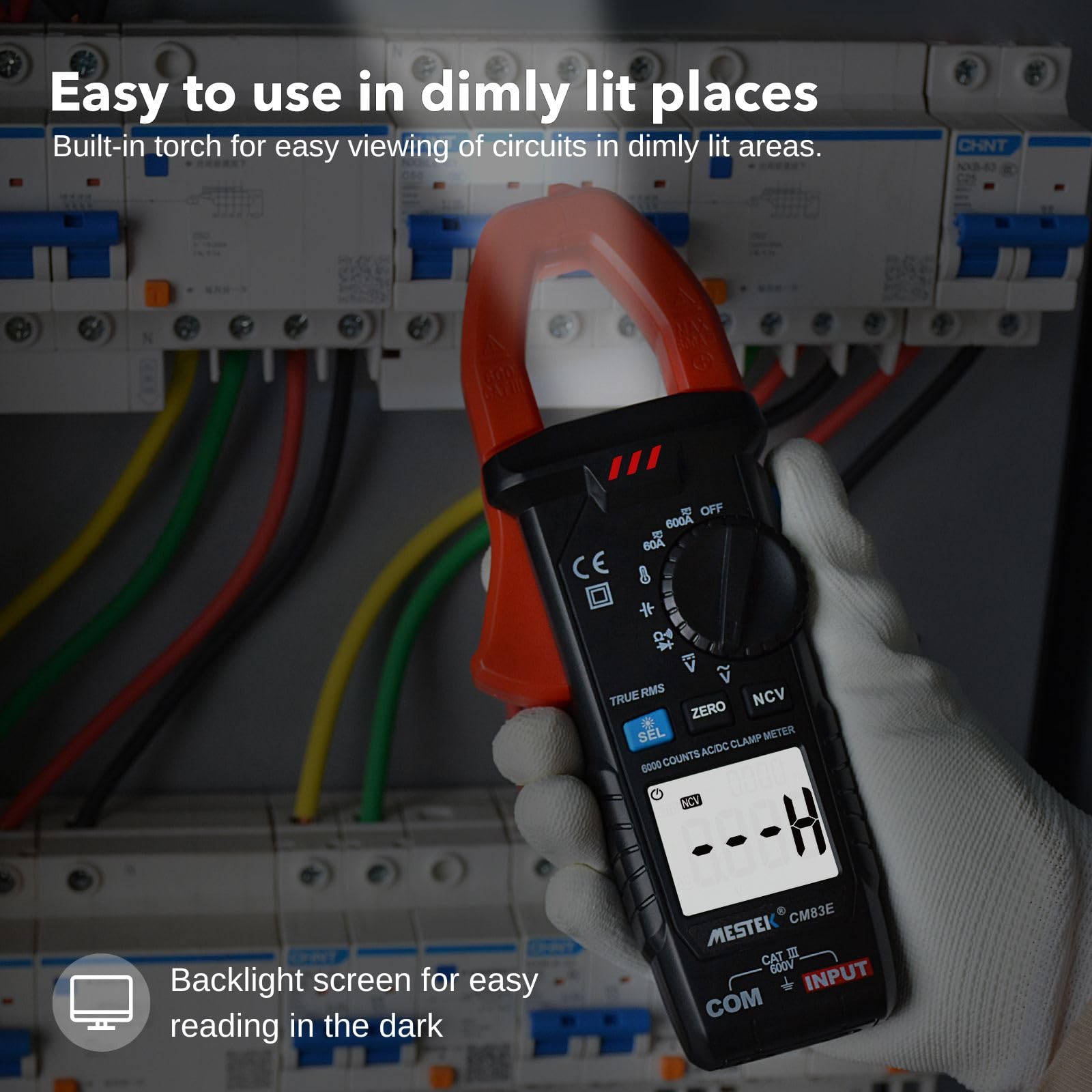 Pinza Amperometrica MESTEK AC/DC Pinza Multimetro Digitale T-RMS Auto-Ranging 6000 Count, Professionale per Misurare Tensione/Corrente CC CA Resistenza Continuità Capacità Diodo Temperatura NCV