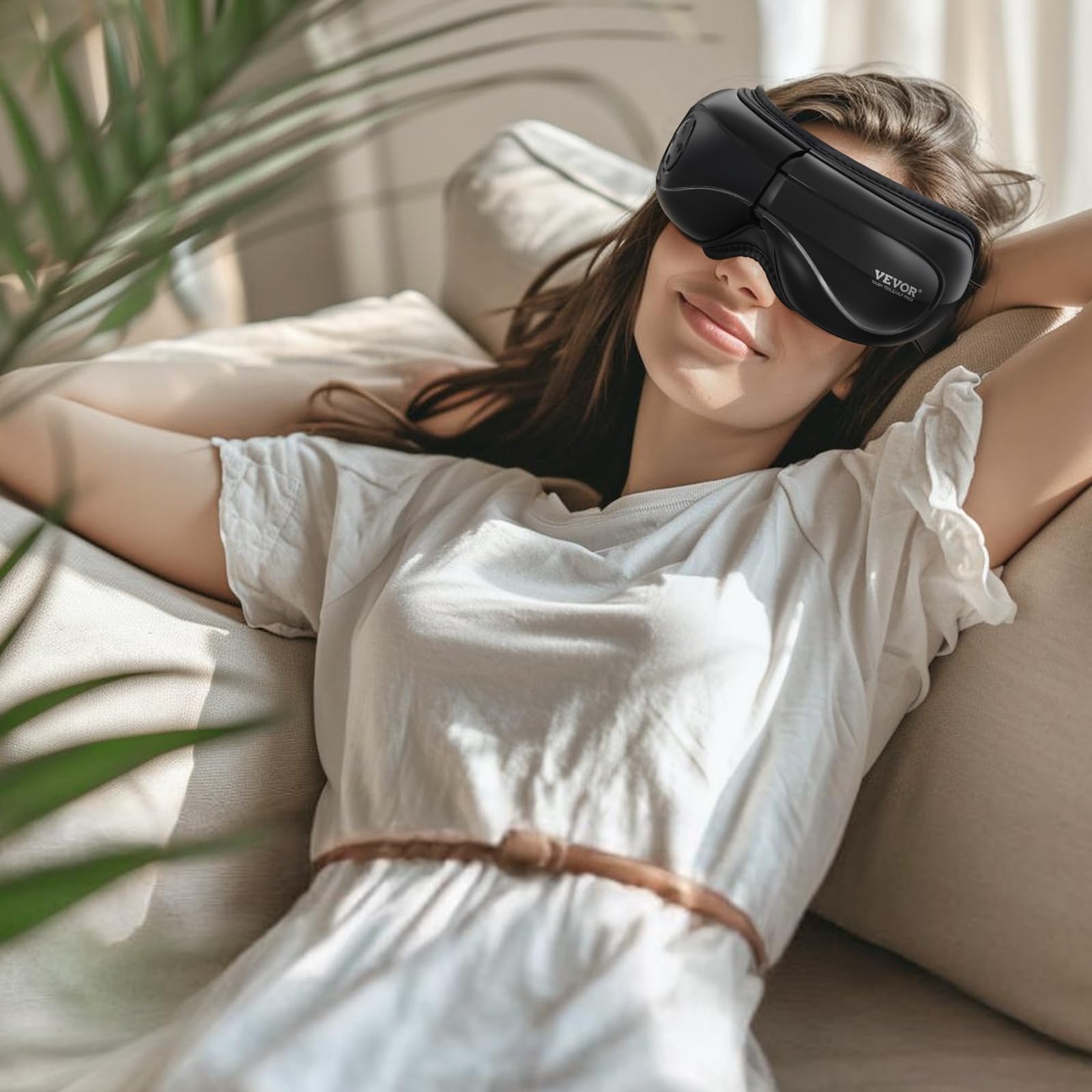 VEVOR Massaggiatore per occhi con calore, maschera riscaldata per massaggio oculare con 5 modalità e musica Bluetooth, massaggiatore pieghevole a 180° per emicrania, affaticamento degli occhi
