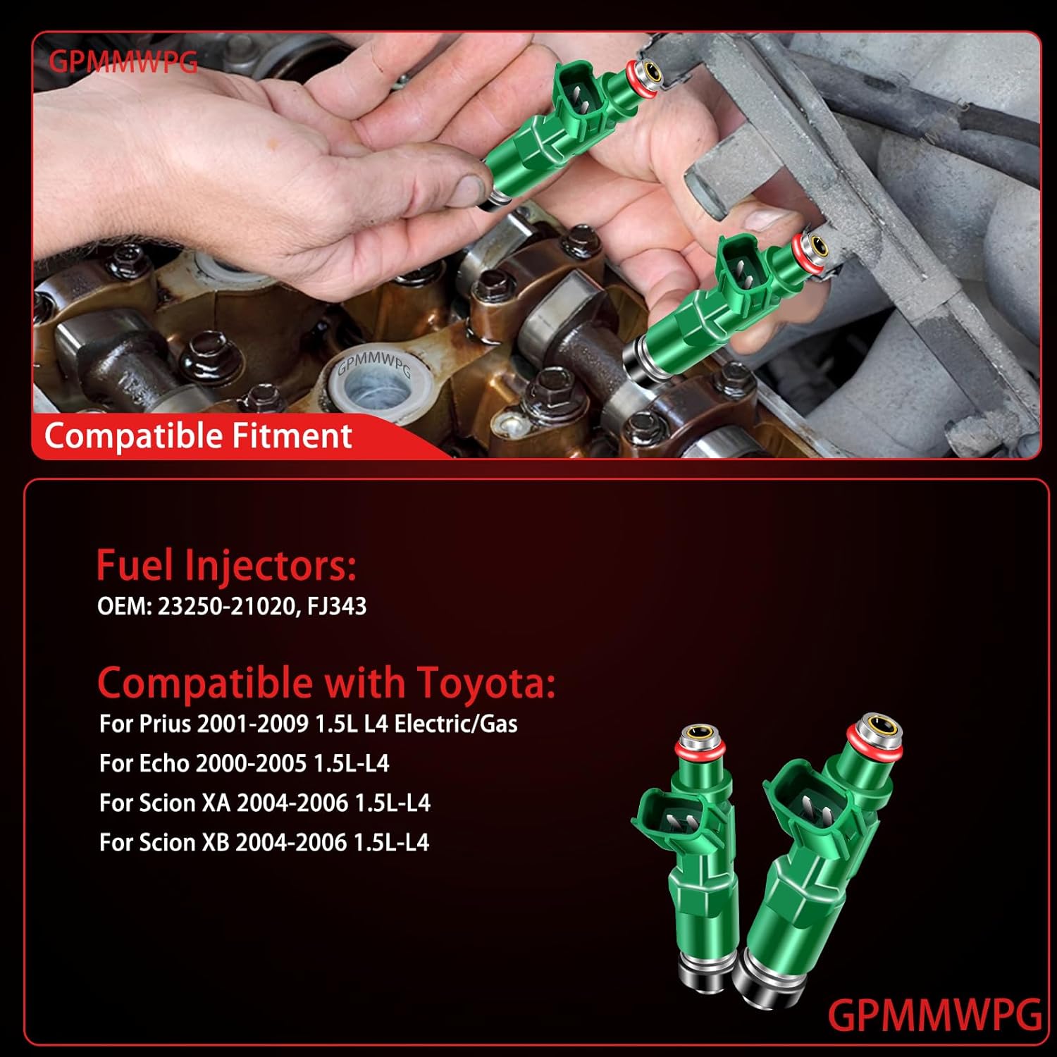4Pcs Fuel Injectors 23250-21020 FJ343 Injector Compatible with Toyota Prius 2001-2009 Echo 2000-2005 Scion XA XB 2004 2005 2006 1.5L L4 Replaces 23209-21020 842-12234 Set of 4