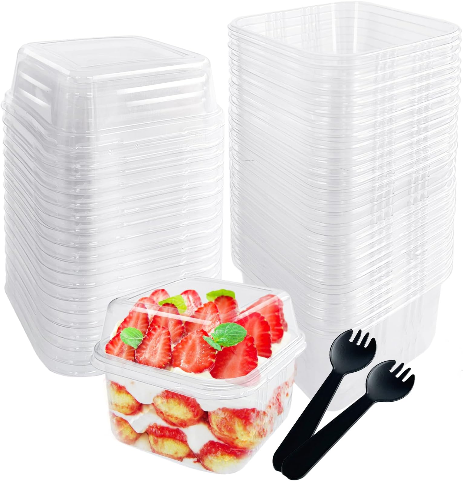 DI QIU REN 100Ct Plastic Dessert Cups with Lids and Sporks