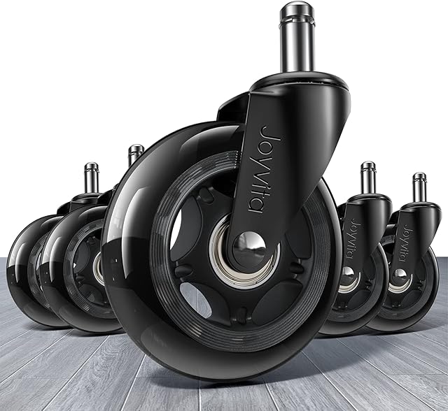 Office Chair Castors 11mm x 22 mm, Set of 5 Office Chair Wheels Replacements, Super Quiet and Soft Rubber Office Chair Casters for Hard Floors, Parquet, Carpet, Laminate, and Tiles
