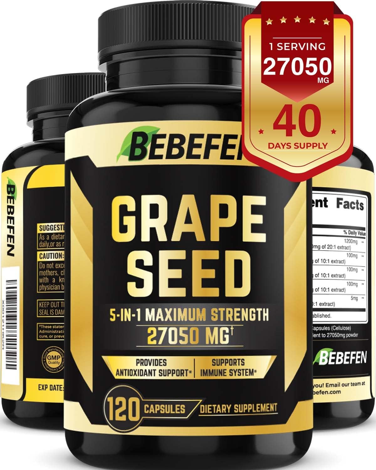 Grape Seed Extract 27,050 mg Equivalent 120 Capsules 95 Polyphenols