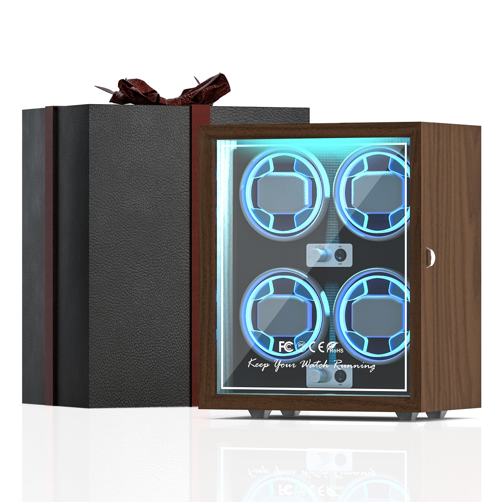 Watch Winder, Muti-Slots Automatic Watch Winders with Serenity Blue Backlight and Memory Foam Pad, 4 Rotation Modes(Adapter Not Included)