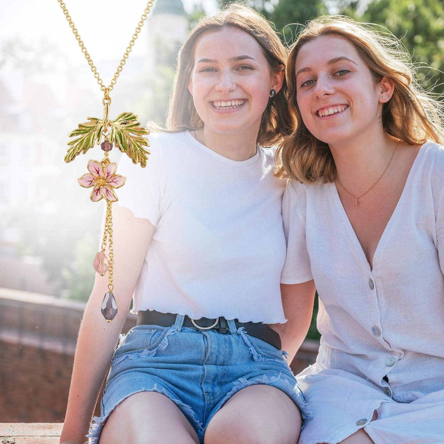 Floral Tassel Necklace for Women,Enamel Leaf Pendant Dangle Jewelry Gift for Wife, Mother - Anniversary & Birthday Gift Set - Image 2