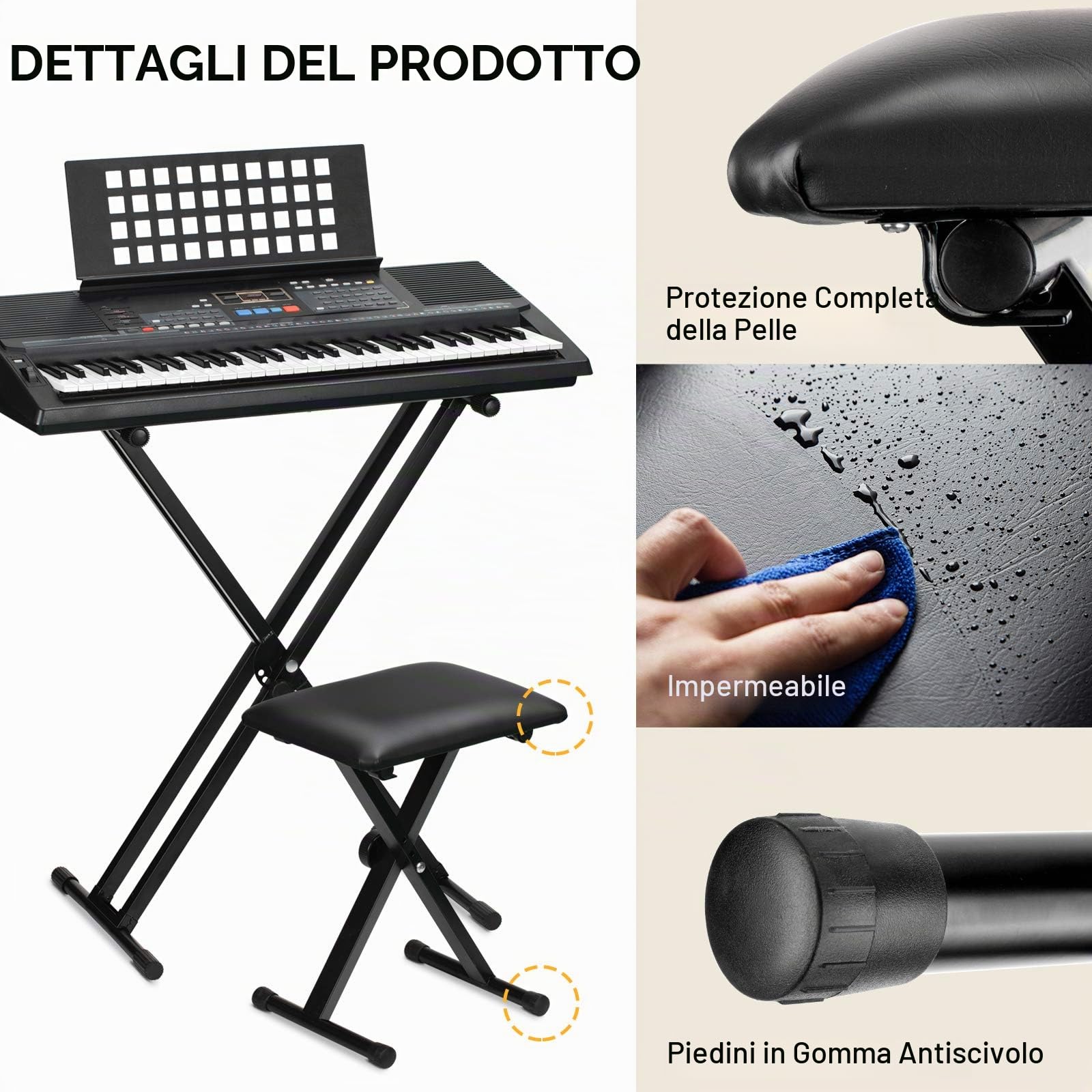 CAHAYA Sgabello per Tastiera con Altezza Regolabile Panca per Pianoforte Stabile Sedia per Tastiera Pieghevole Modello CY0333