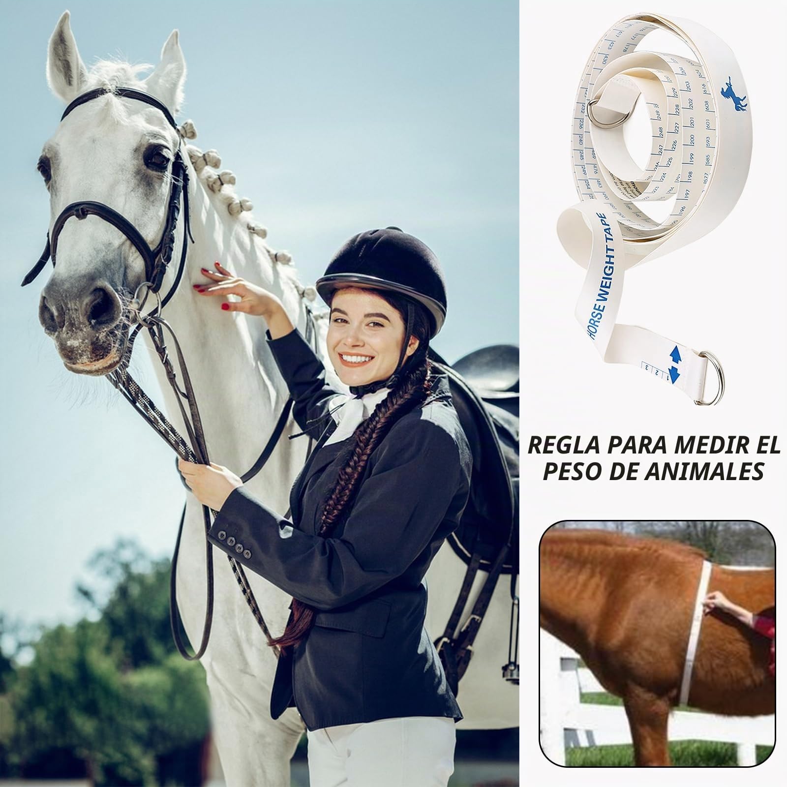 Cinta de peso de caballo, varilla de medición portátil para altura y peso, cinta métrica de cintura de caballo de doble escala, cinta métrica de altura y peso fácil de medir, cinta métrica de peso
