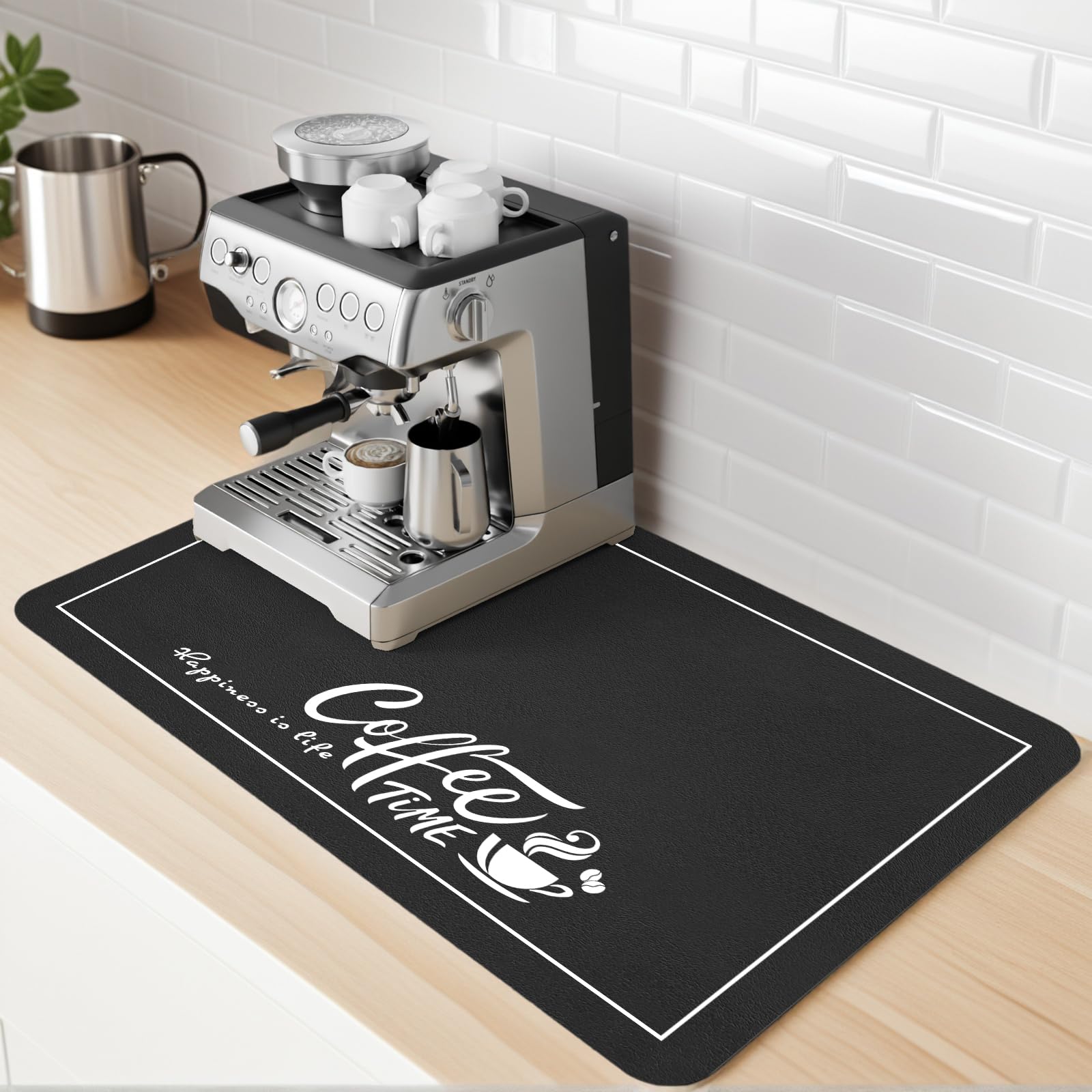 SARTNP Coffee Mat, Coffee Machine Mat Absorbent Drying Mats for Kitchen Counter, Quick Dry Espresso Mats, Non-slip Bar Pad (Black, 40 x 60 cm)