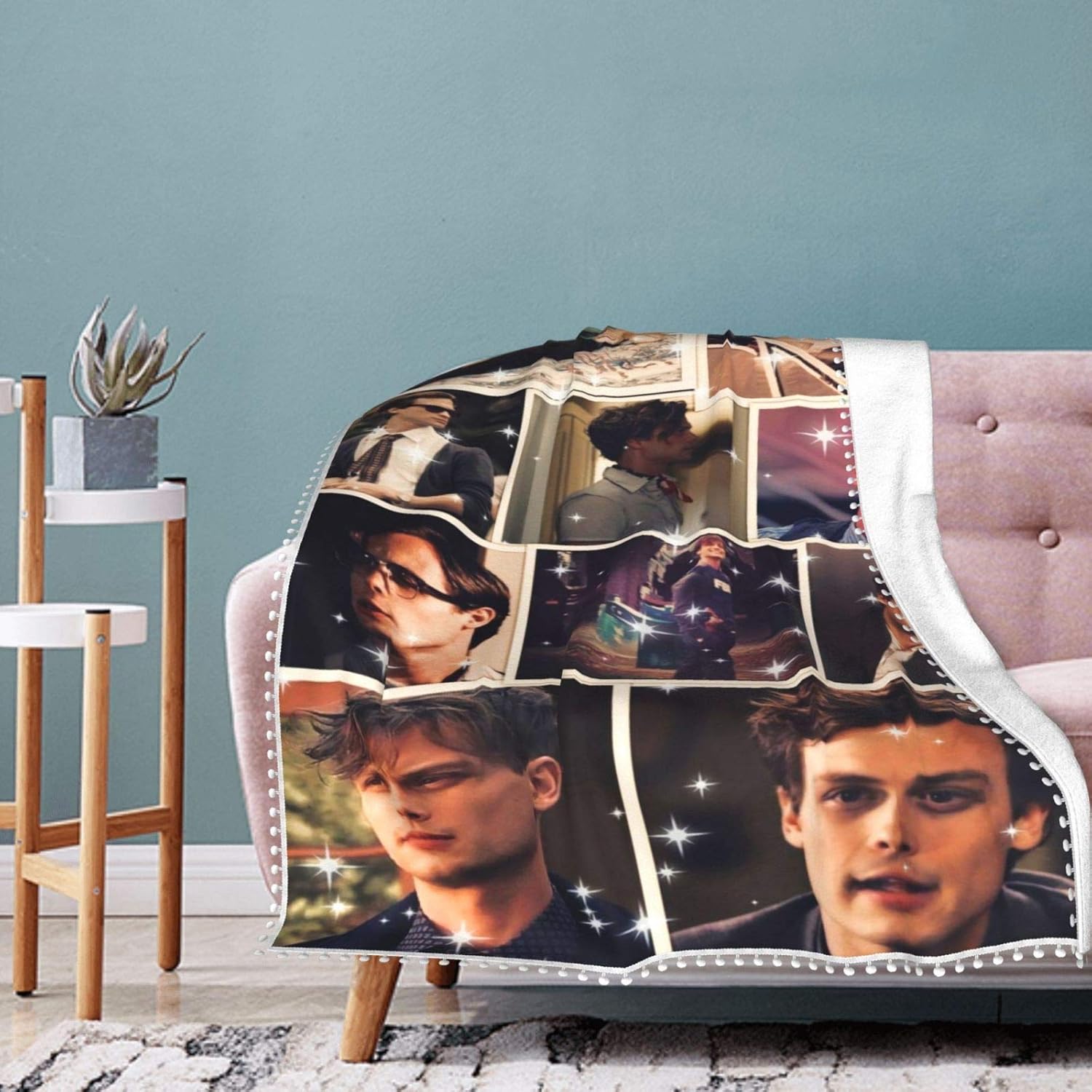 DSAWAT Matthew Gray Gubler Fleece Throw Blanket with Pompom