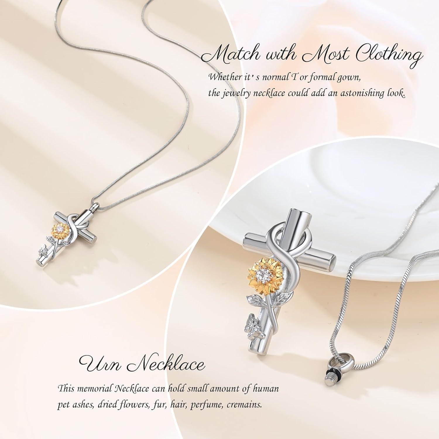 Urn Necklace for Ashes Sunflower Cross Necklace Cremation Jewelry Ashes Necklace for Human Women Pets Sunshine Pendant Keepsake Jewelry for Ashes - Image 3